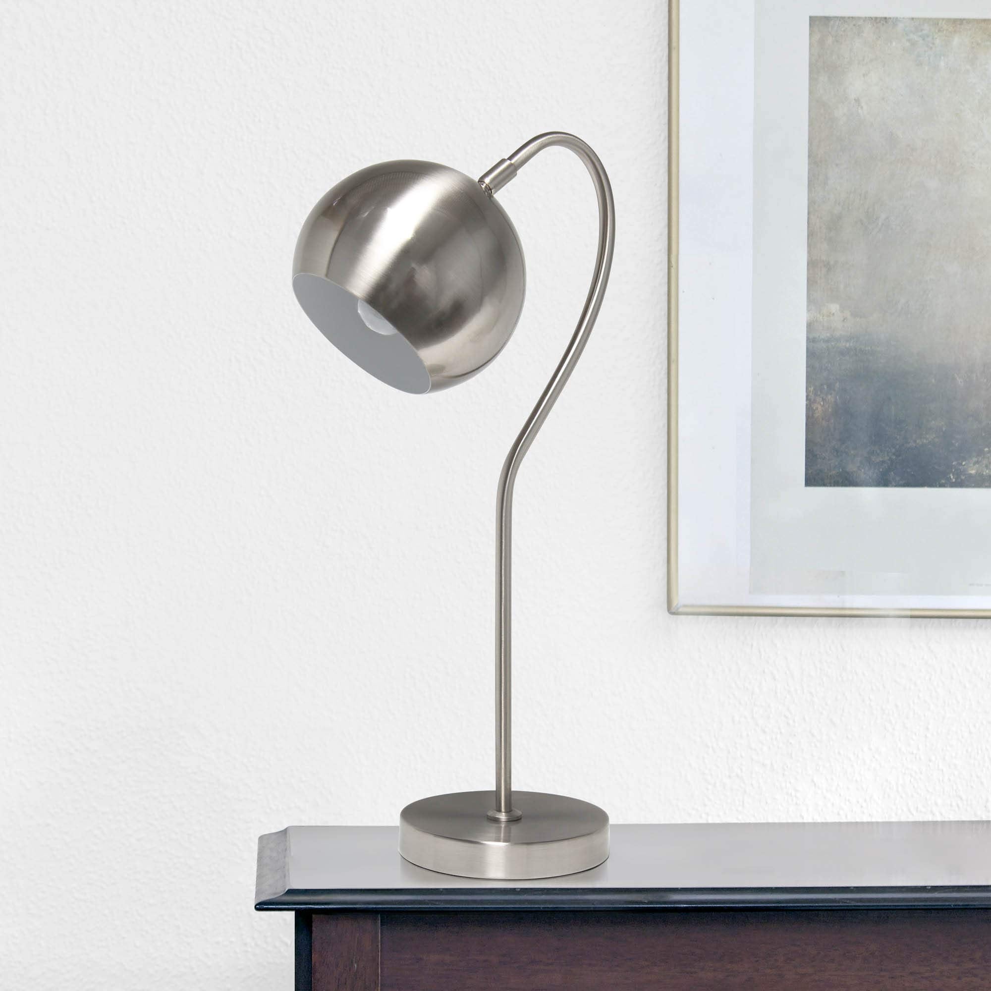 LALIA HOME Mid Century Table Lamp, Brushed Nickel, Metal, 10inL x 6inW x 20.25inH, Model LHT-5031