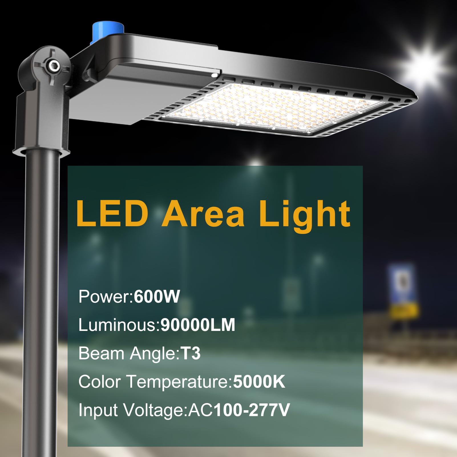 Acohook 600W Led Parking Lot Lighting 90000Lm(150Lm/W) Slipfitter Mount Parking Lot Lights With Smart Photocell 5000K 6Kv Spd Outdoor Waterproof Led Street Light Etl Listed 7 Yrs Warranty 2Pack