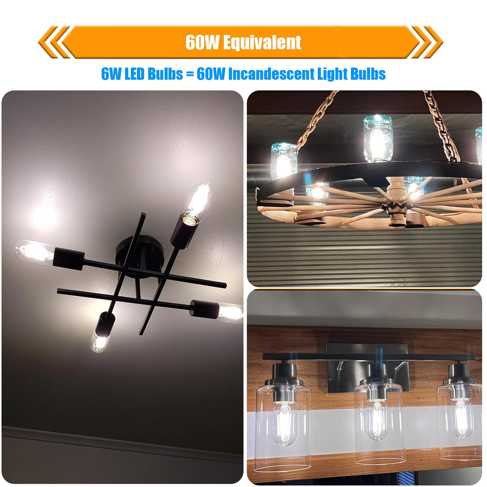 winsaLED Dimmable LED Bulb 60W Equivalent, Vintage E26 Base, 5000K Daylight, 6W, 800LM, 12 Pack, Glass