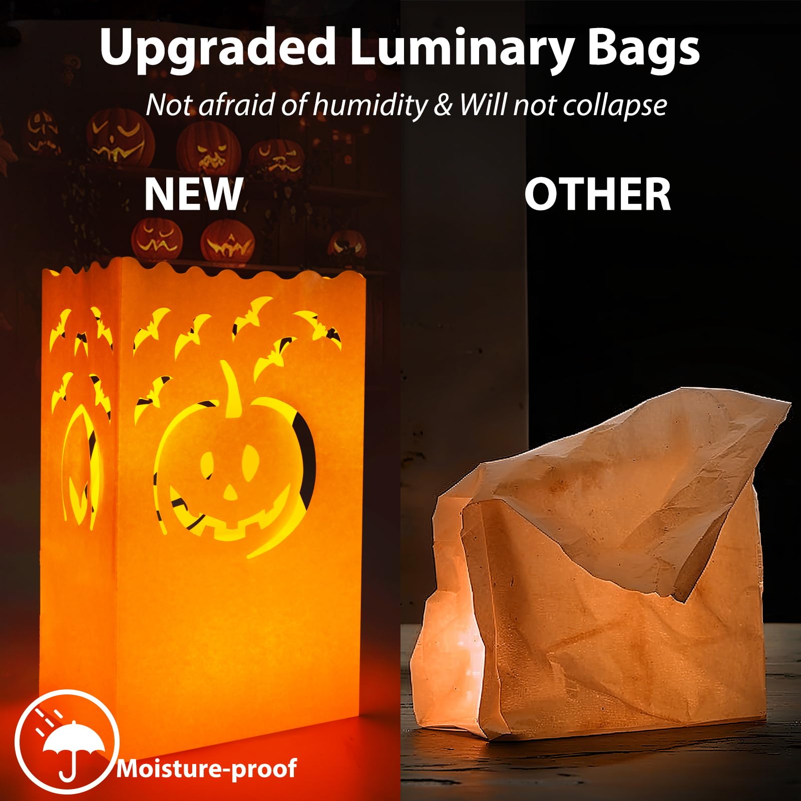 Homemory 24 Pack Halloween Luminary Bags, Orange Tea Light Candle Bags For Halloween Decoration, Parties, Fall Festival