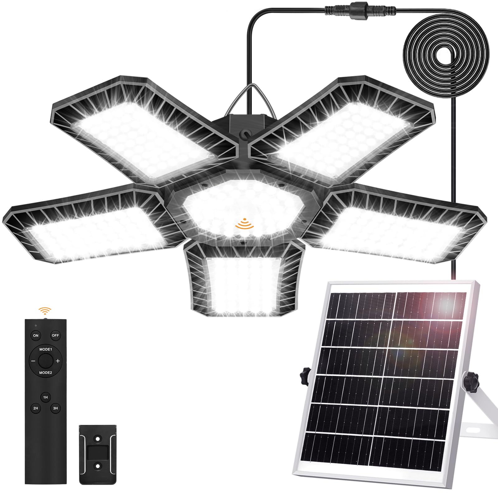 Solar Light for Shed with Constant On & Motion Activated Simple 2 Modes Tempered-glass Solar Panel with 267 LED Large Pendant La