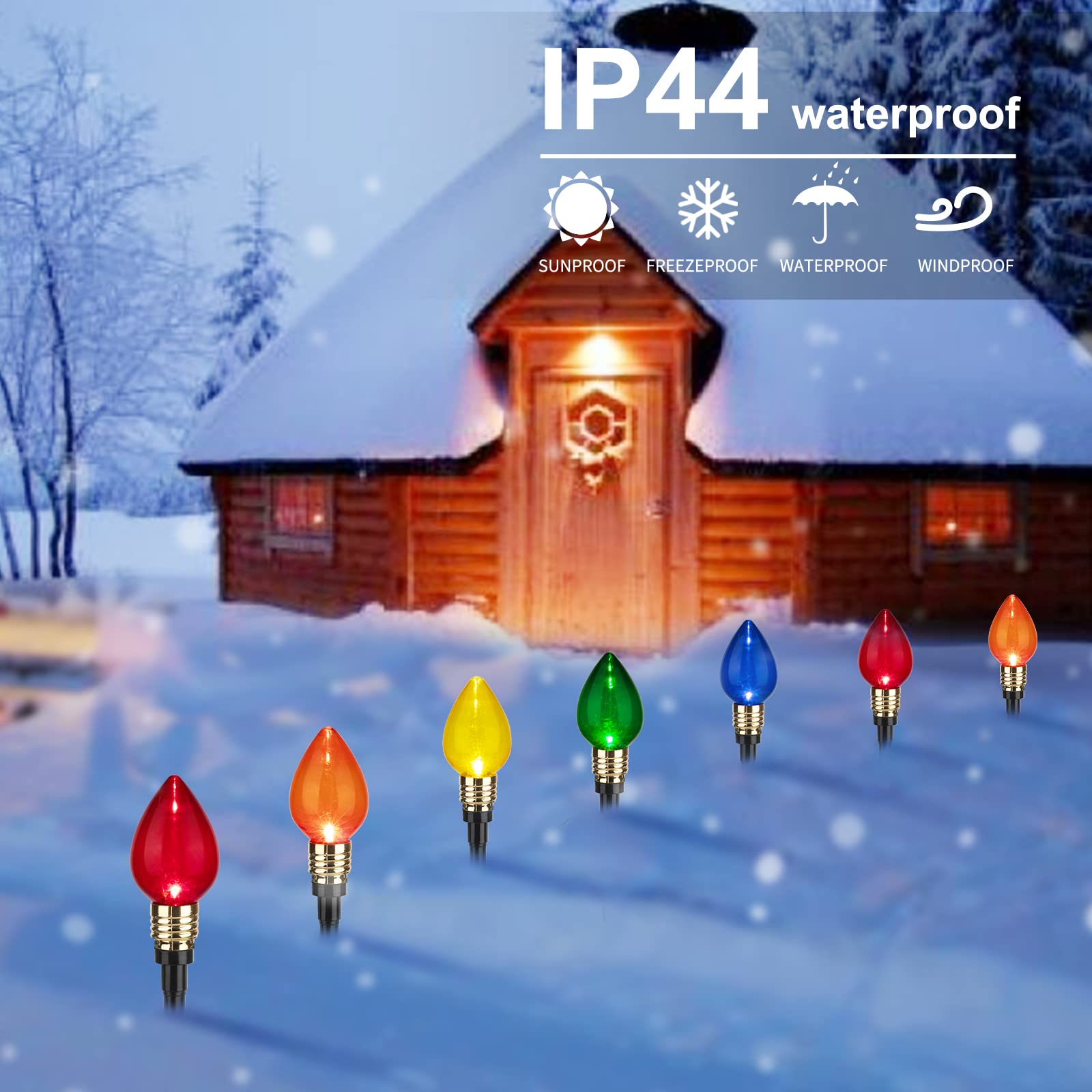 Brightown C9 Christmas Pathway Lights - 4 Pack, 69.6 Ft, Waterproof, Multicolor for Yard, Sidewalk & Driveway Decorations