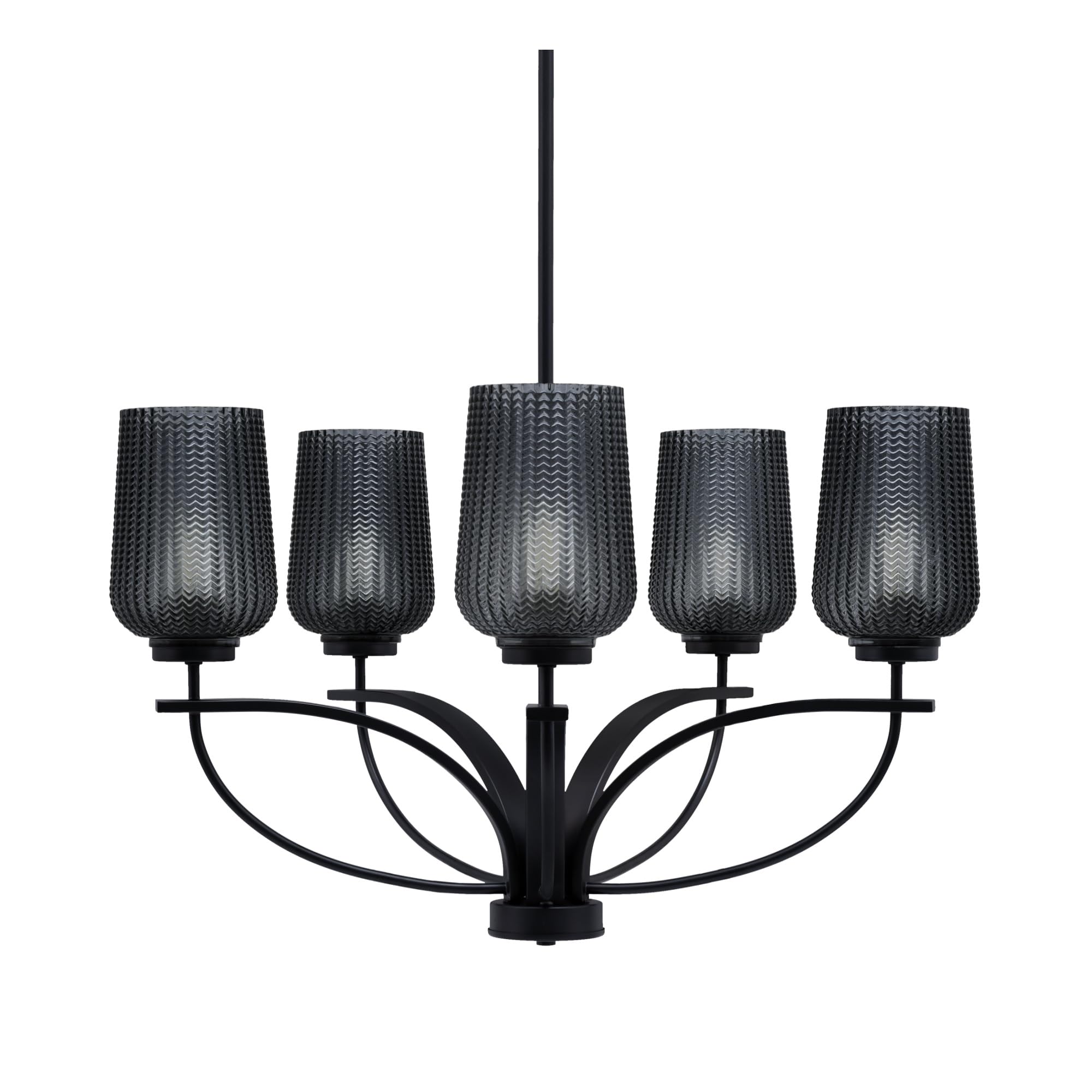 Toltec Lighting Cavella 5 Light Chandelier In Matte Black Finish With 5" Smoke Textured Glass