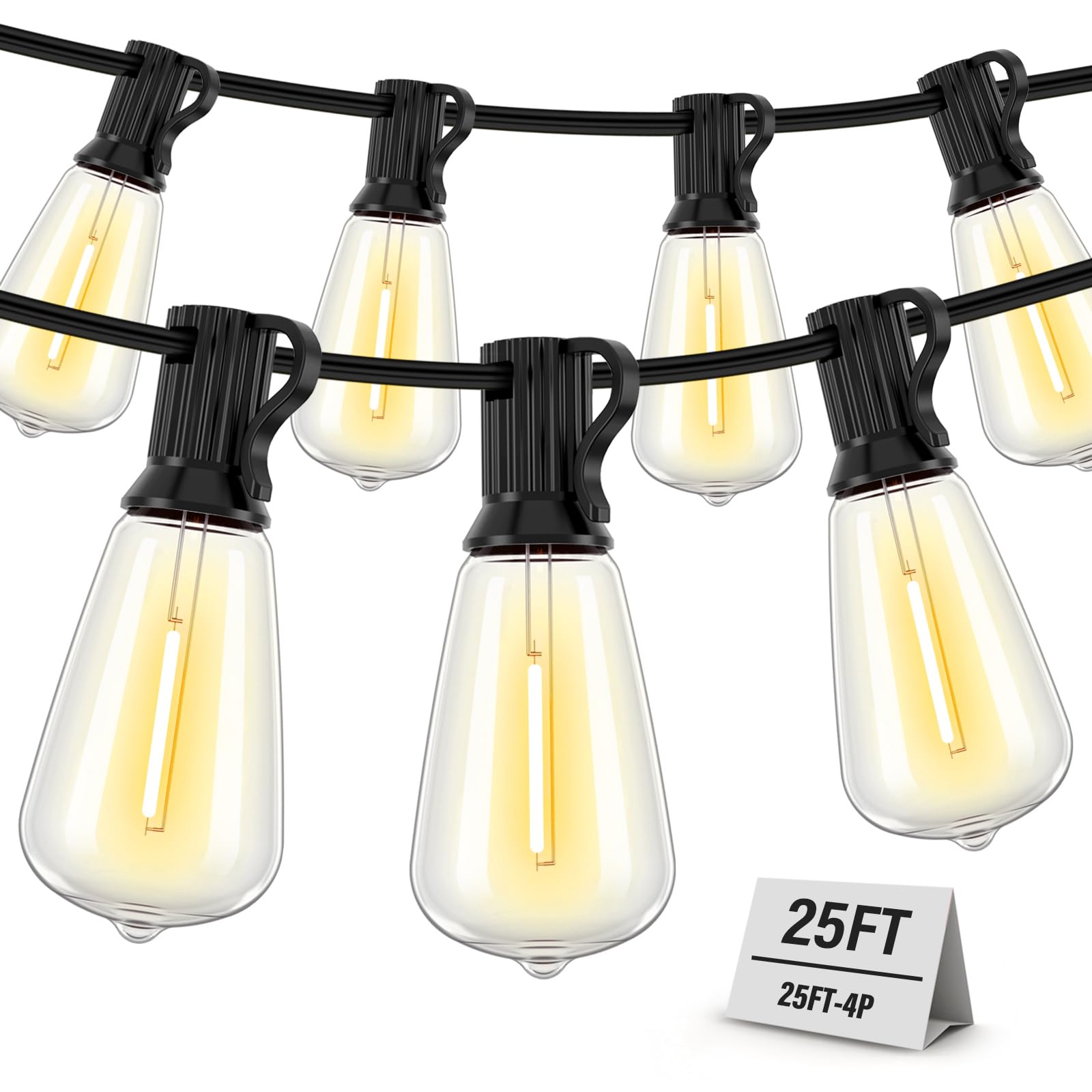 Doukedge Patio Lights Outdoor Waterproof, 100FT (25FT 4Pack) Outdoor String Lights with 52 ST38 Edison Bulbs(4 Sqare), Plug in H