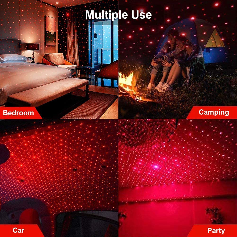 Bailongju Usb Night Light, Car Roof & Bedroom Star Projector - Adjustable, Romantic Decor (Green & Red) 2 Pc