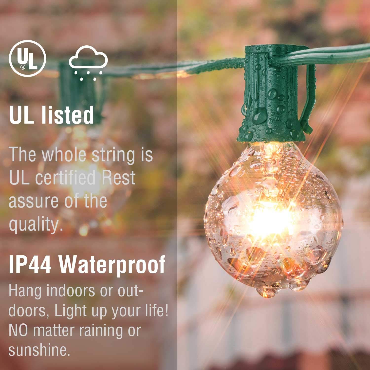 SUNSGNE G40 Globe String Lights, 25Ft with 27 Clear Bulbs, Green Wire for Indoor/Outdoor Christmas Decoration
