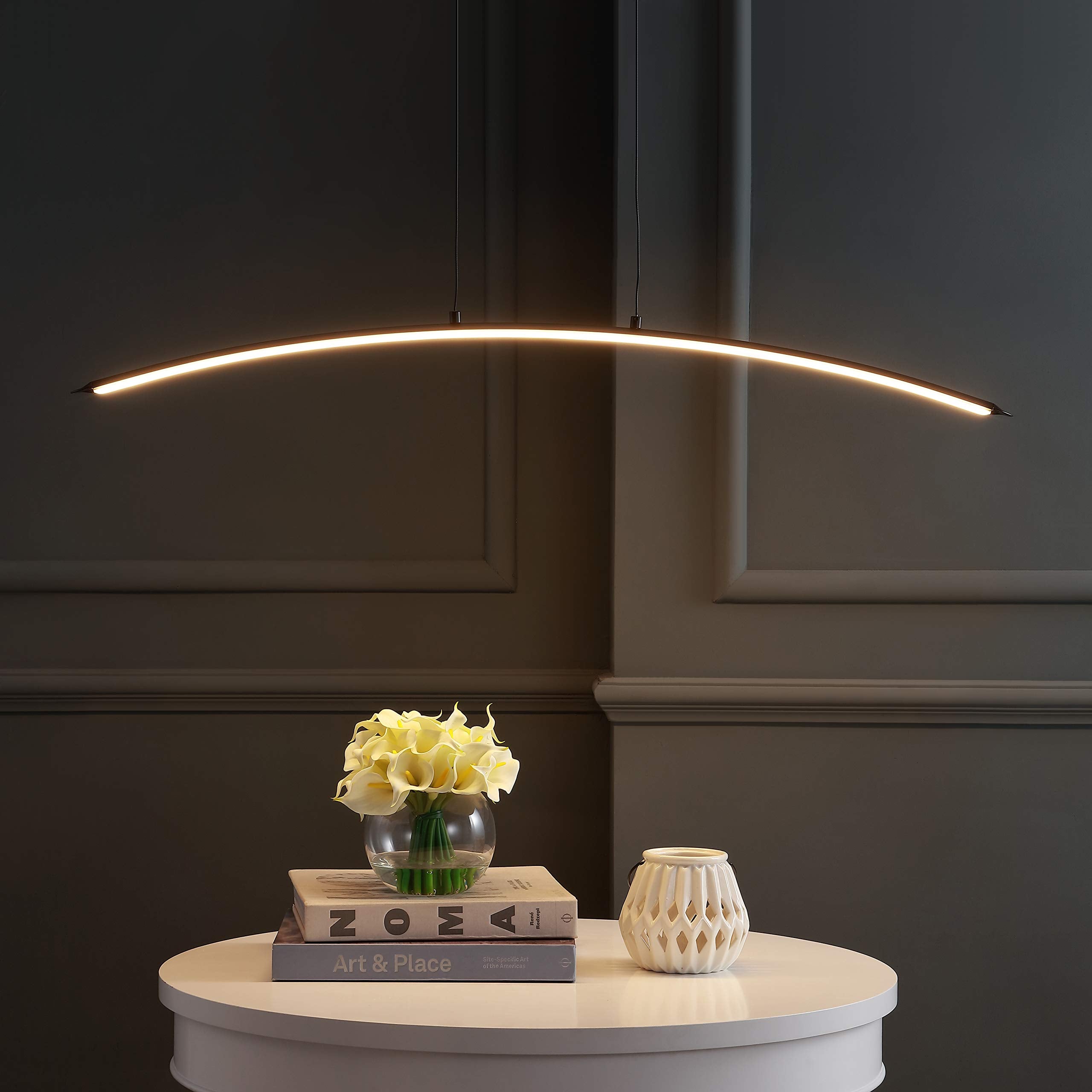 JONATHAN Y Roxanna 41.5in Dimmable LED Linear Pendant Light, Metal, Black, Model JYL7012B