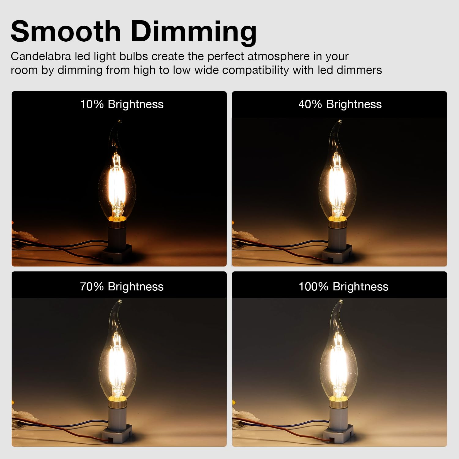 DAYBETTER Candelabra Light Bulbs, 60W Equivalent Dimmable E12 LED, 2700K Warm White, 5.5W, 600LM, Flame Tip,