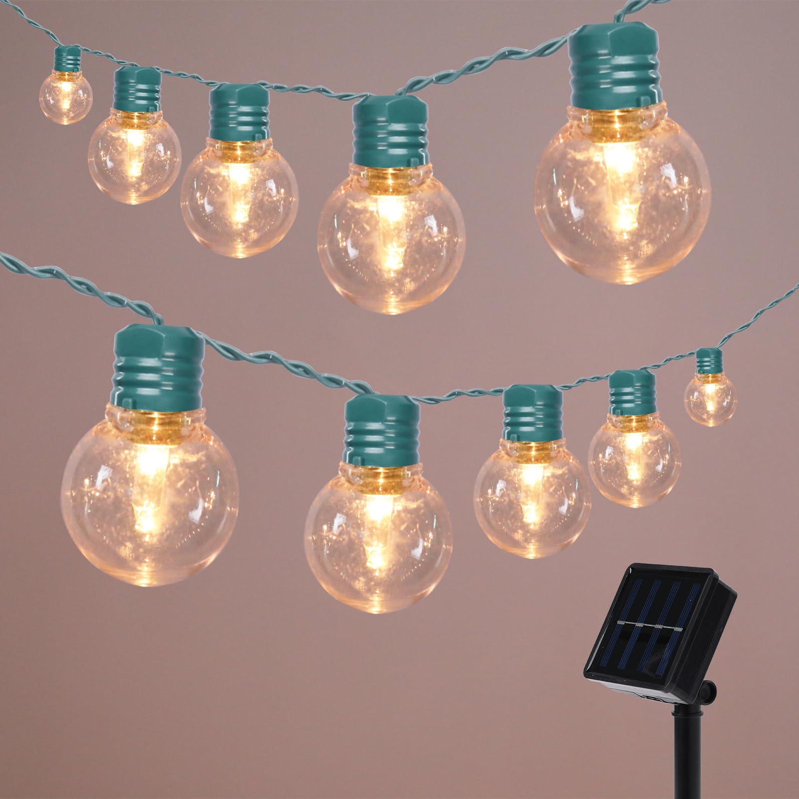 Afirst Solar Outdoor String Lights, 15FT, 25 LED Bulbs, Waterproof, Green, Model G40