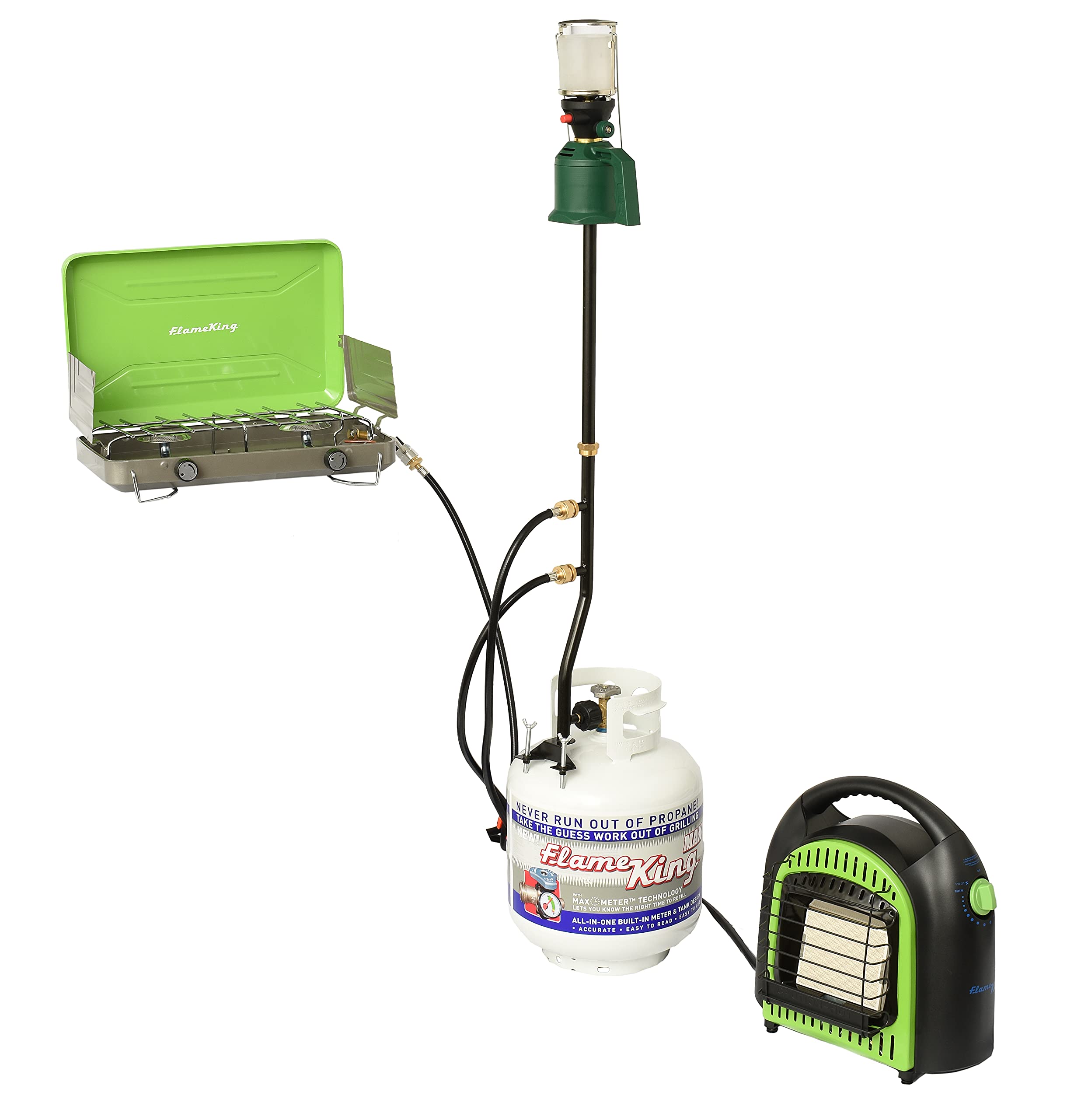 Flame King FK-DP2PC Propane Distribution Post, 3 Outlet Adapter for Stove & Lanterns, Black, Perfect for Camping