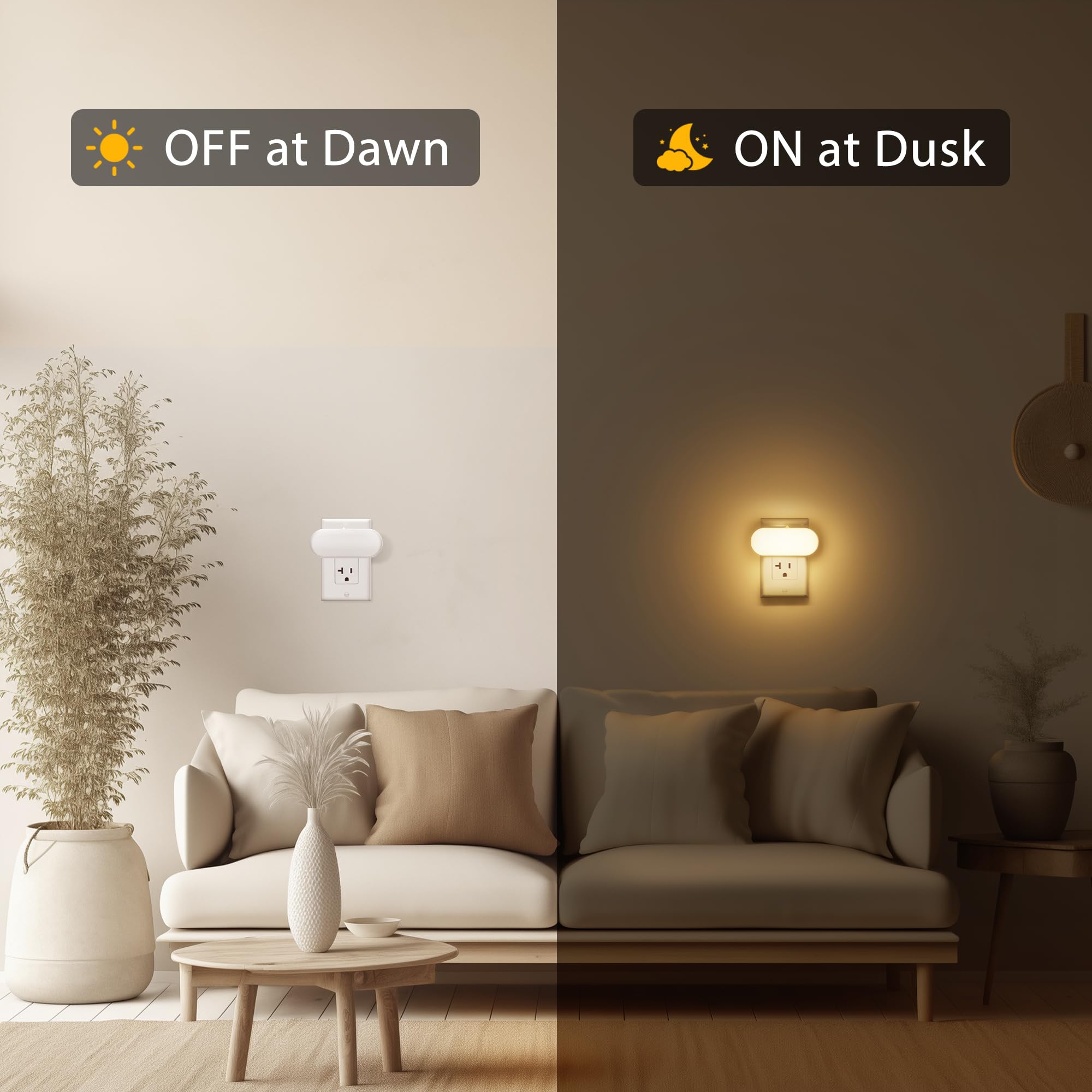 Briignite LED Night Light, Dimmable Plug-in with Dusk to Dawn Sensor, Soft White, 2-Pack, Warm Moderate Shade, Model BRNL00702DG-2
