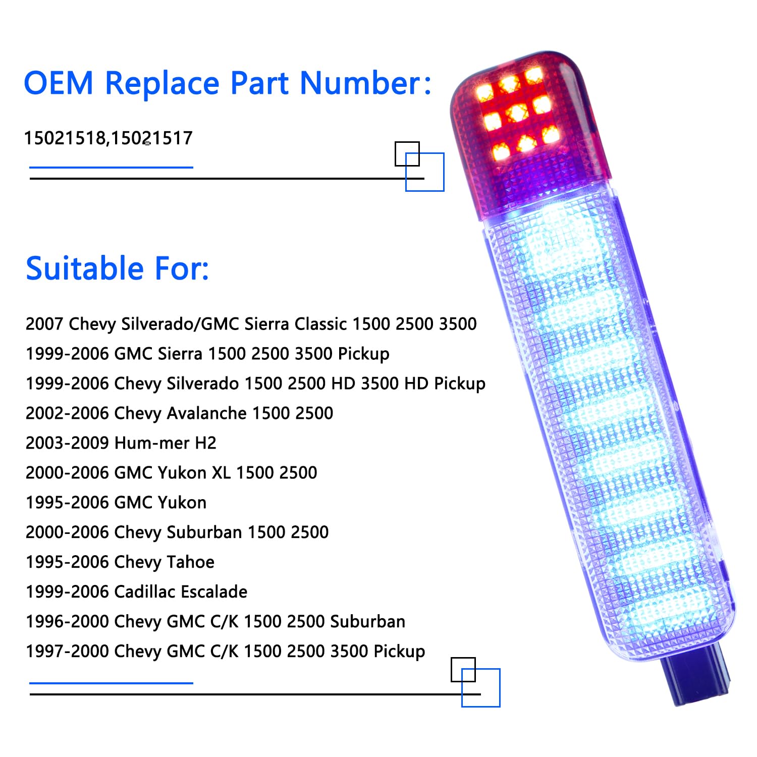 Gzztores Led Interior Doors Panel Light Courtesy Lights Compatible With Chevy Silverado Gmc C/K,Sierra 1500 2500 3500, Suburban,