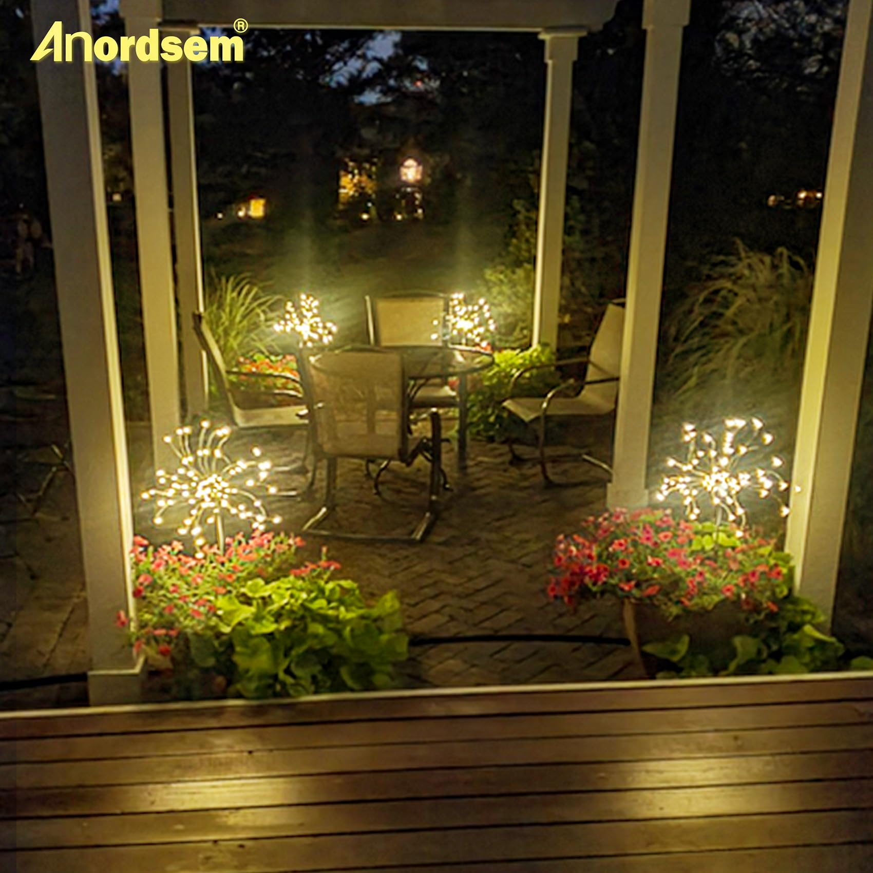 Anordsem Solar Lights Outdoor Waterproof 6 Pack 120 LEDs Warm White LED Starburst Garden Decor Model YHD00022