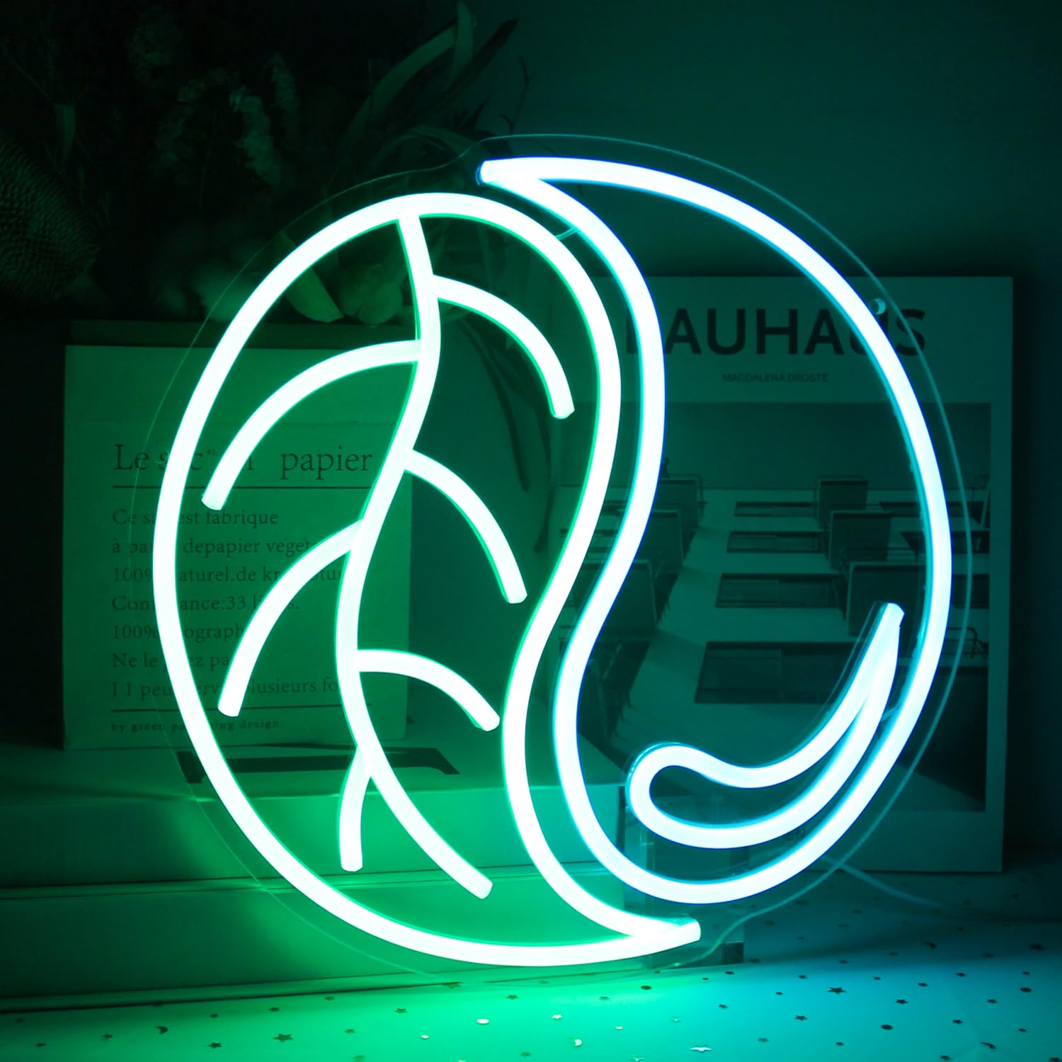 CKTBLEY Neon Sign - Yin Yang LED Light with Green Leaf & Blue Water Drop - Wall Decor for Bedroom, Living Room, Game Room