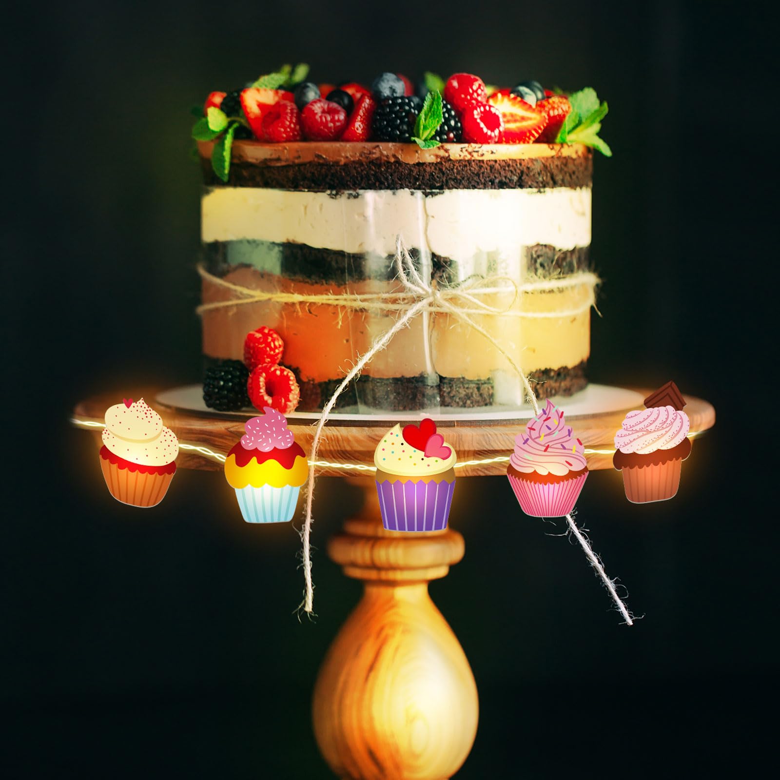VIHOSE Cupcake String Lights - 20 LED Fairy Lights, Battery Operated, 10 ft for Wedding & Party Decor, Iron Material
