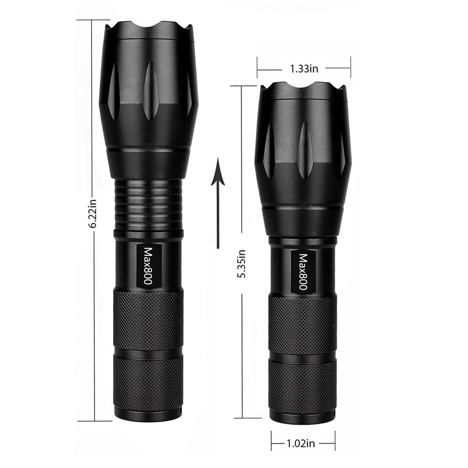 Miuree 2 Pack LED Tactical Flashlight, 2000 Lumens, Water Resistant, 5 Modes, Zoom Function, Aluminum