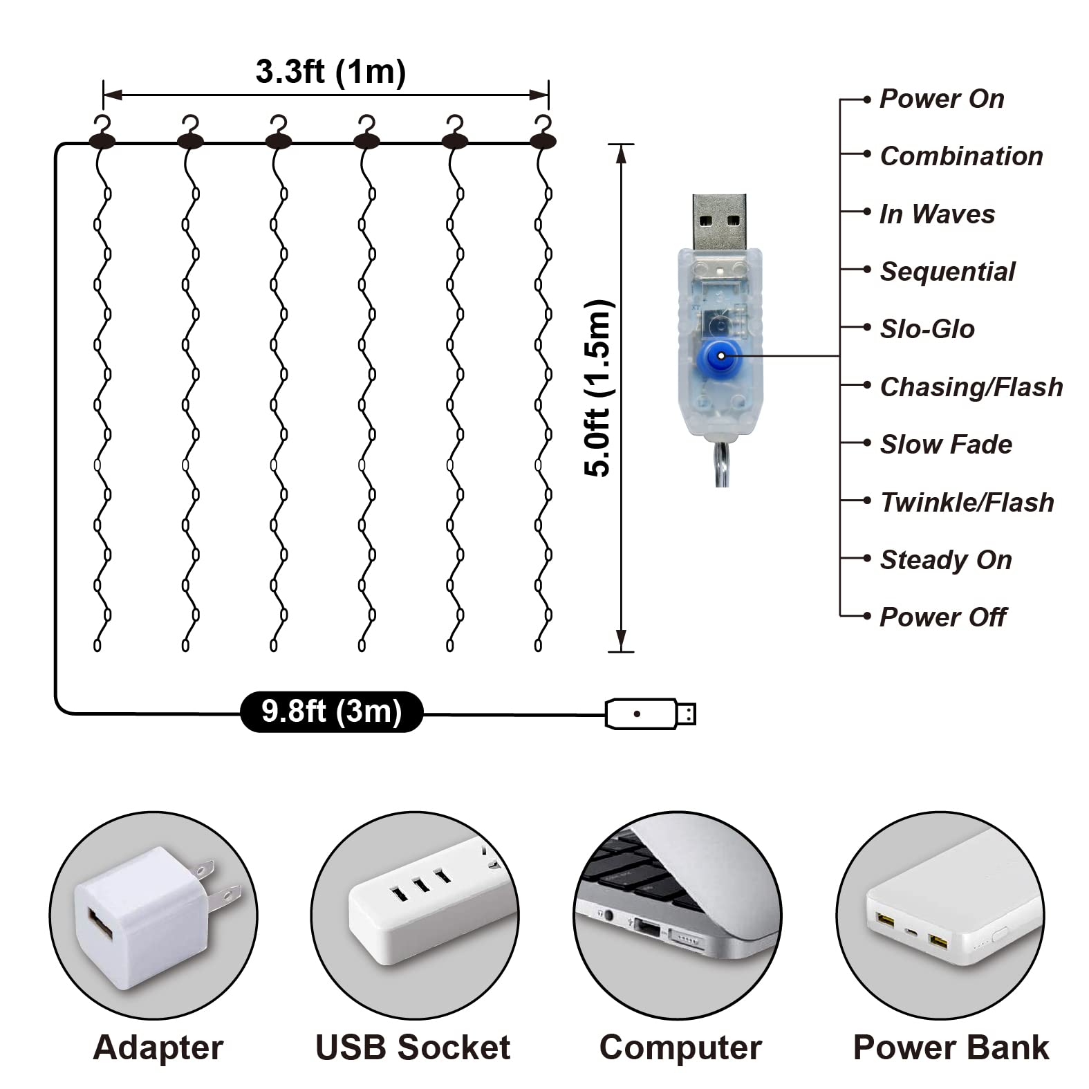 Hxweiye Short Curtain Lights For Small Window, 3.3X5Ft Usb Plug In Warm White Fairy Light With Timer & 8 Clips For Bedroom, 96Led String Light For Bedroom Indoor Weddings Party Garden Wall Décor
