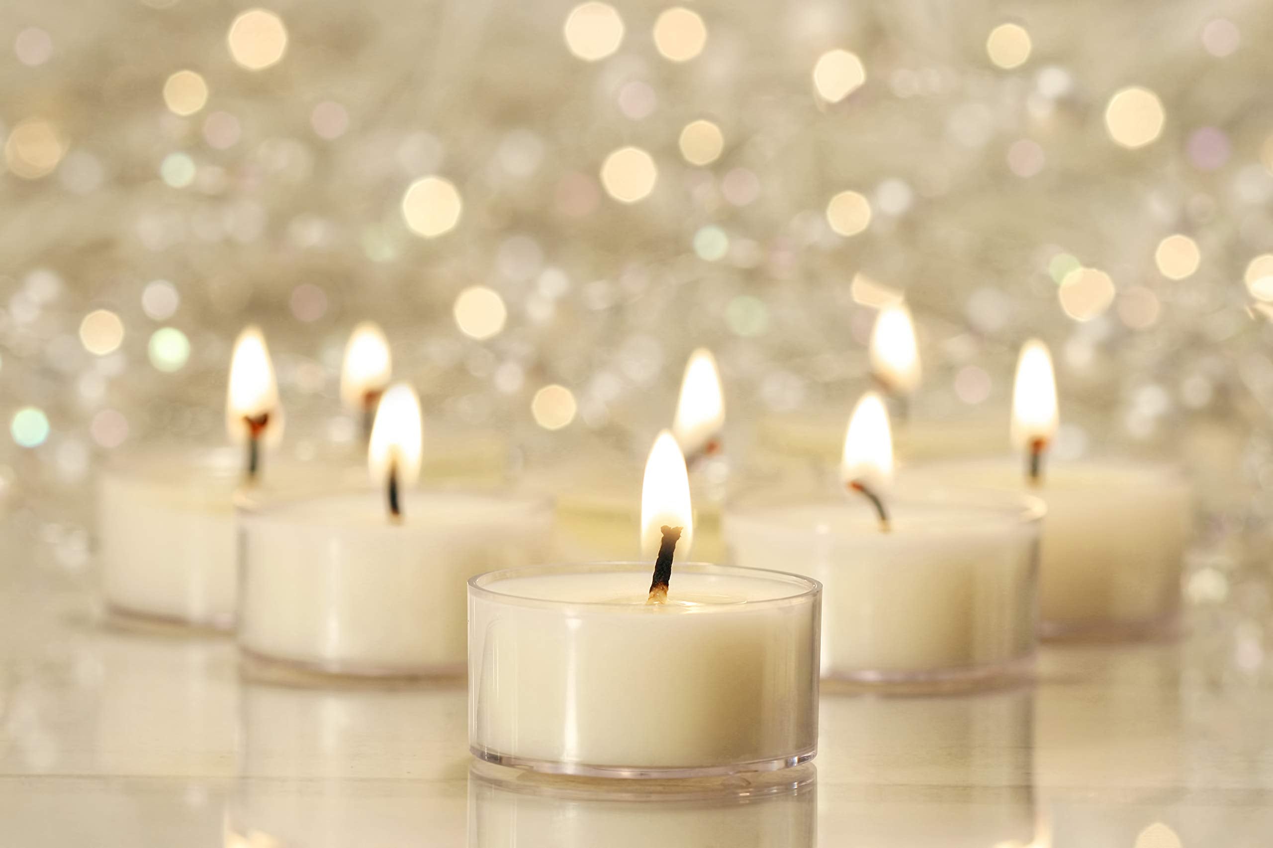 Hyoola Pure White Beeswax Tea Lights, Handmade Decorative Unscented, Tealight Candles, 4 Hour Burn Time, Clear Cup (Pack Of 48)