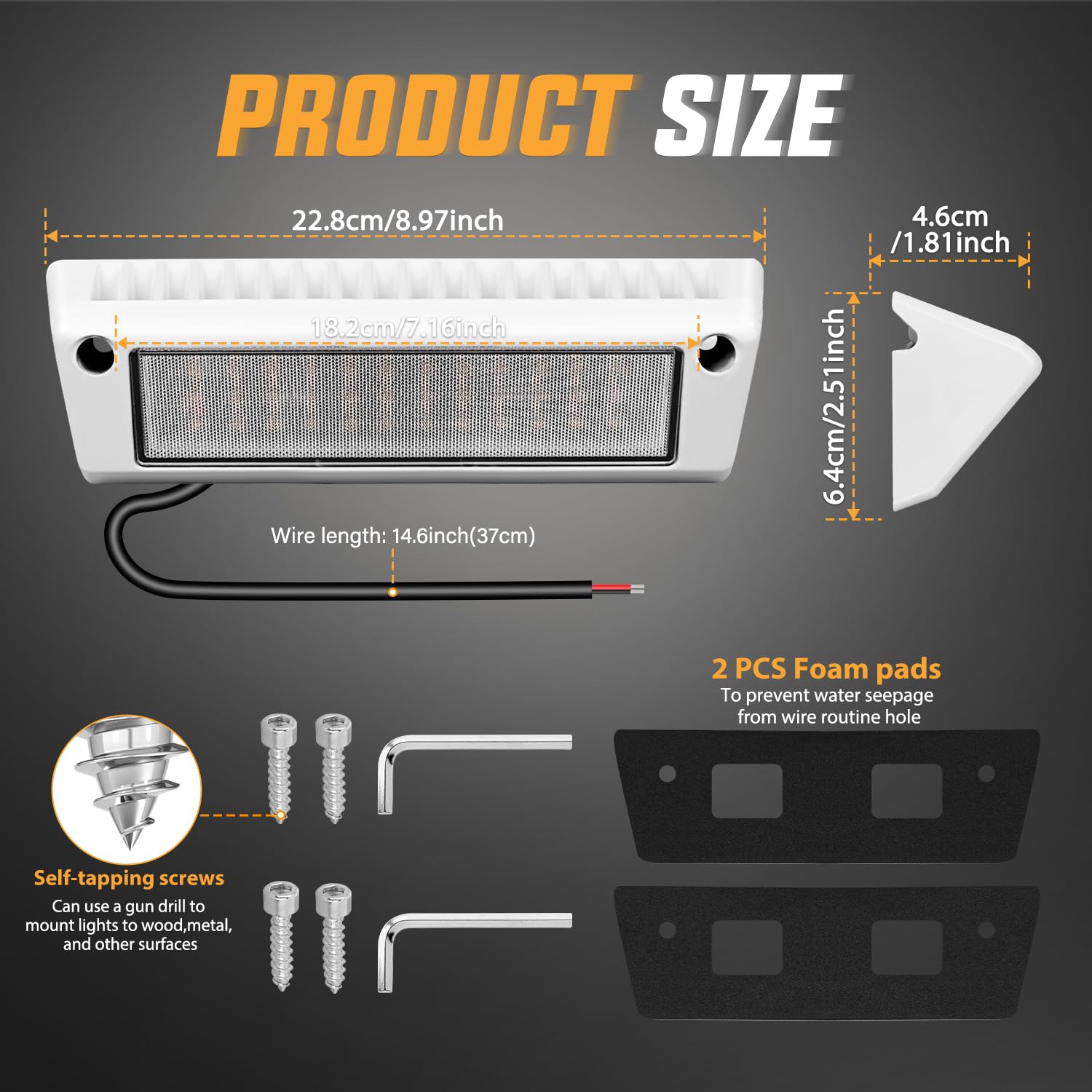 Nilight RV Exterior Light 2PCS Amber & White 9 Inch Aluminum Housing Model RV-708WA for Trailers, Campers, SUVs, Trucks