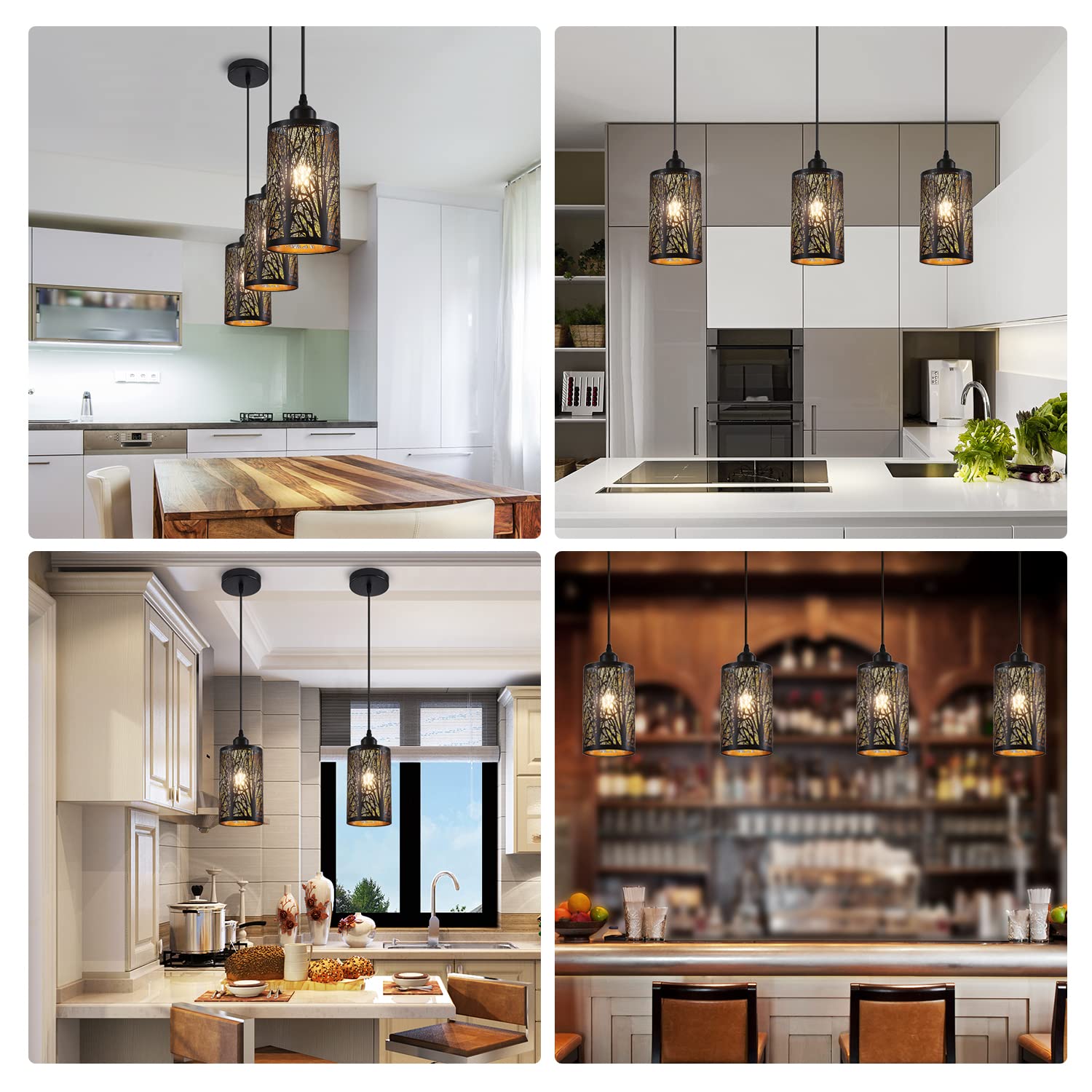 Shining Gold Black Pendant Light Fixture - Vintage Metal Cylinder Design, Gold Finish for Kitchen, Dining Room, Bedroom
