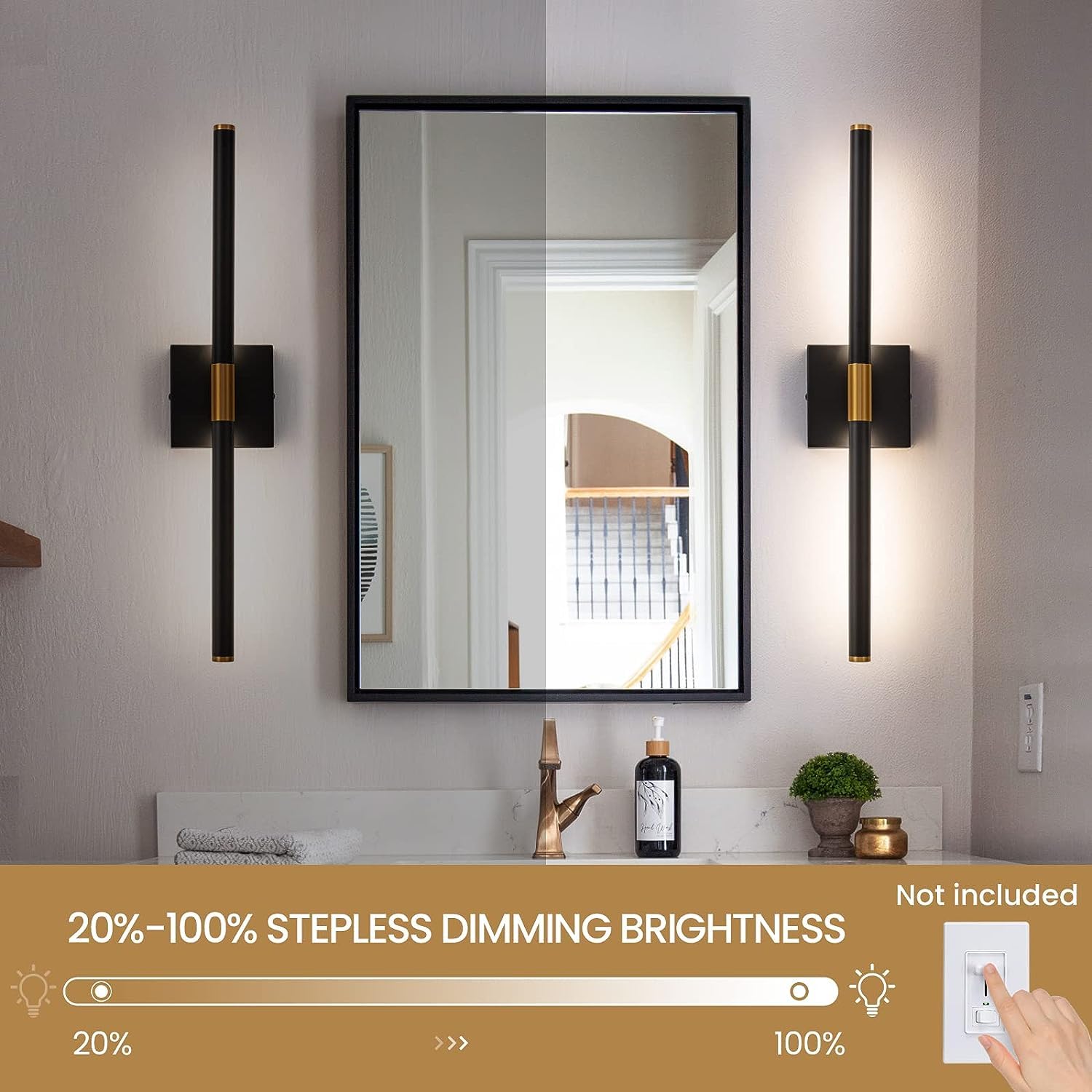Faziyo 24" Black Gold LED Vanity Light Fixture for Bathroom & Mirror, Model 8043, Metal Sconce, Modern Design