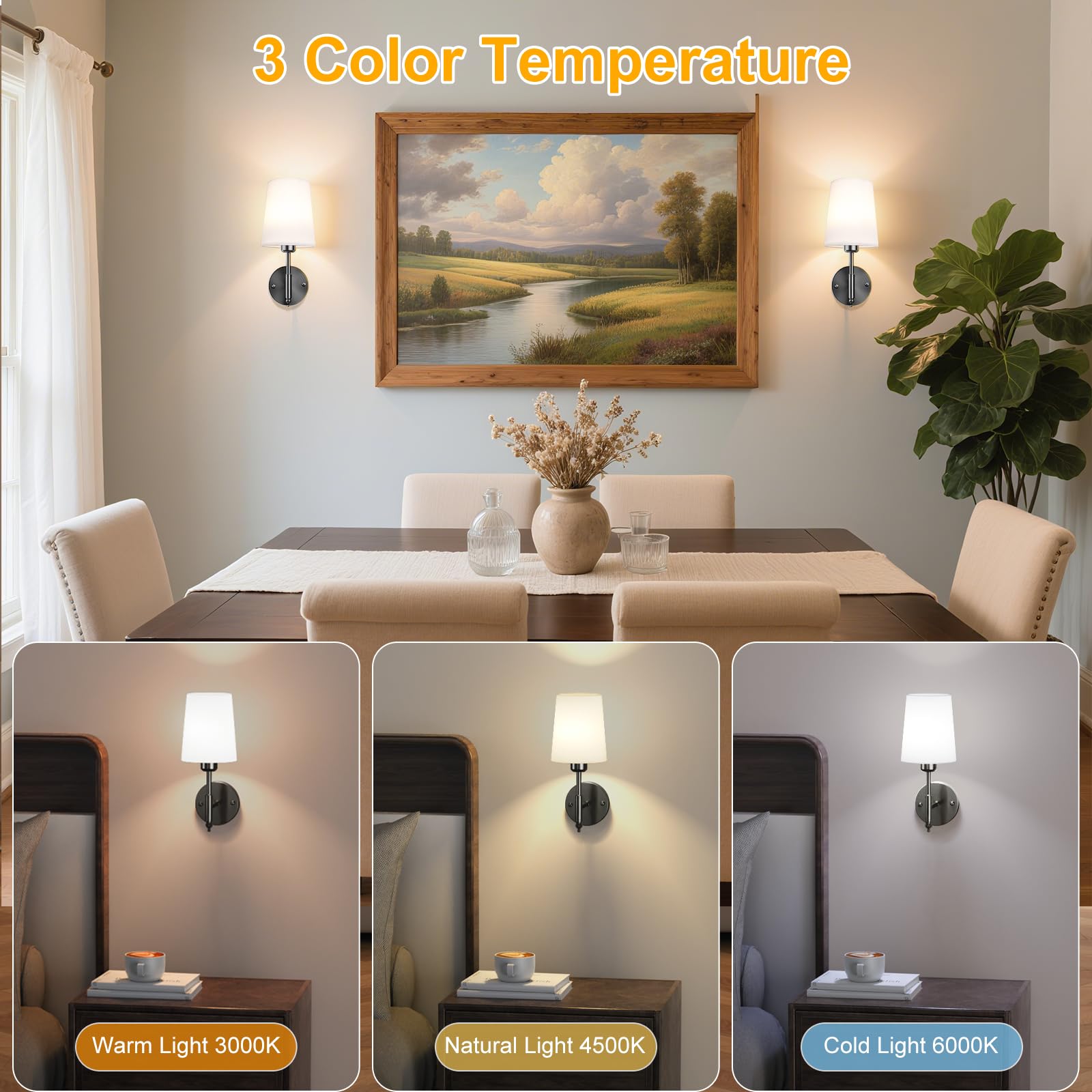 Onwecen Wireless Wall Sconces Set of Two, Dimmable, 10000mAh Battery, 13.8 inch, Black, Model SPU21-14-BK