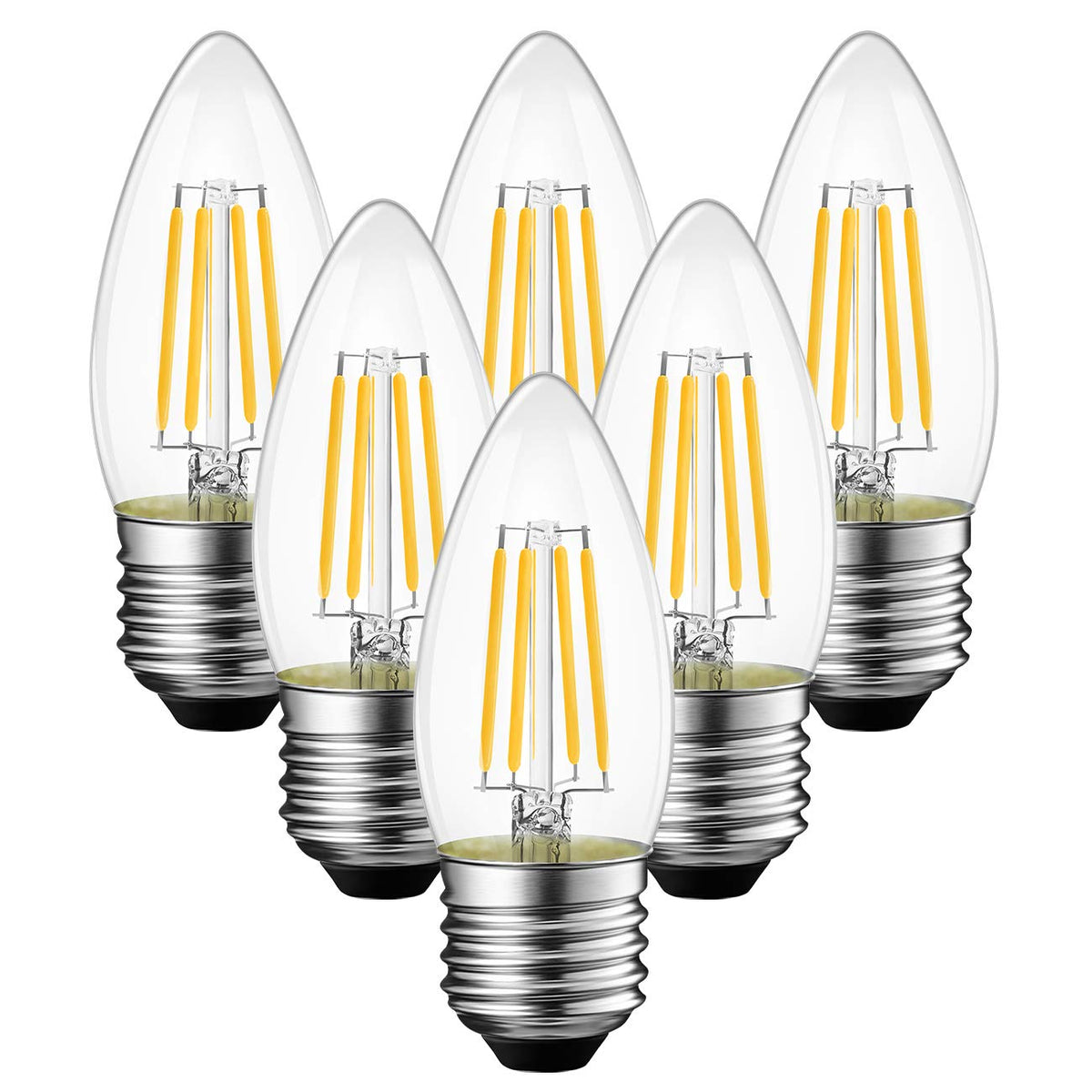 Anwio B11 Led Filament Bulb E26 Candelabra Base 6W(60W Equivalent), Dimmable 2700K Warm White Chandelier Decorative Candle Light