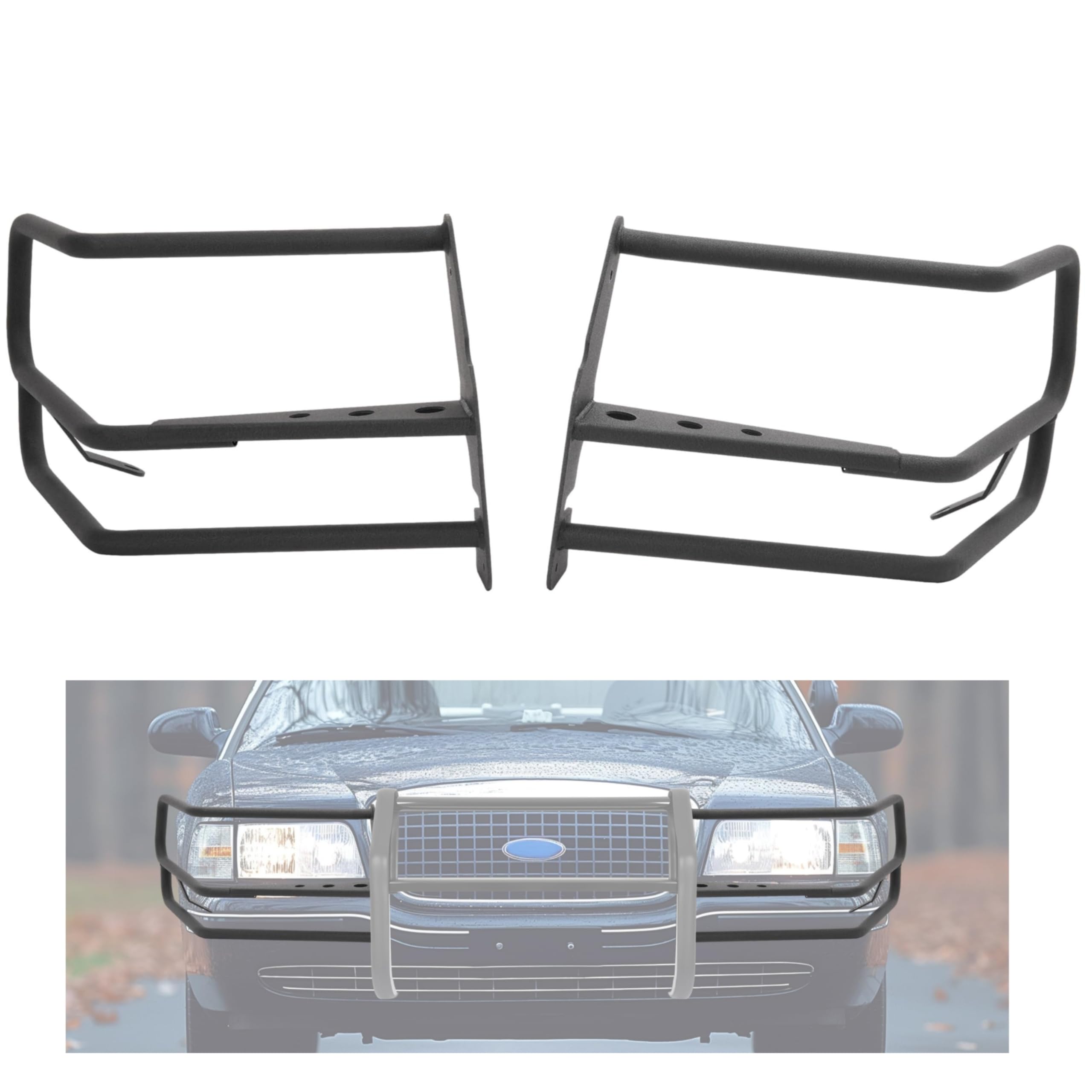 HECASA Brush Guard for 2003-2011 Ford Crown Victoria, Steel, Black, Model CB-2447, Wraparound Design