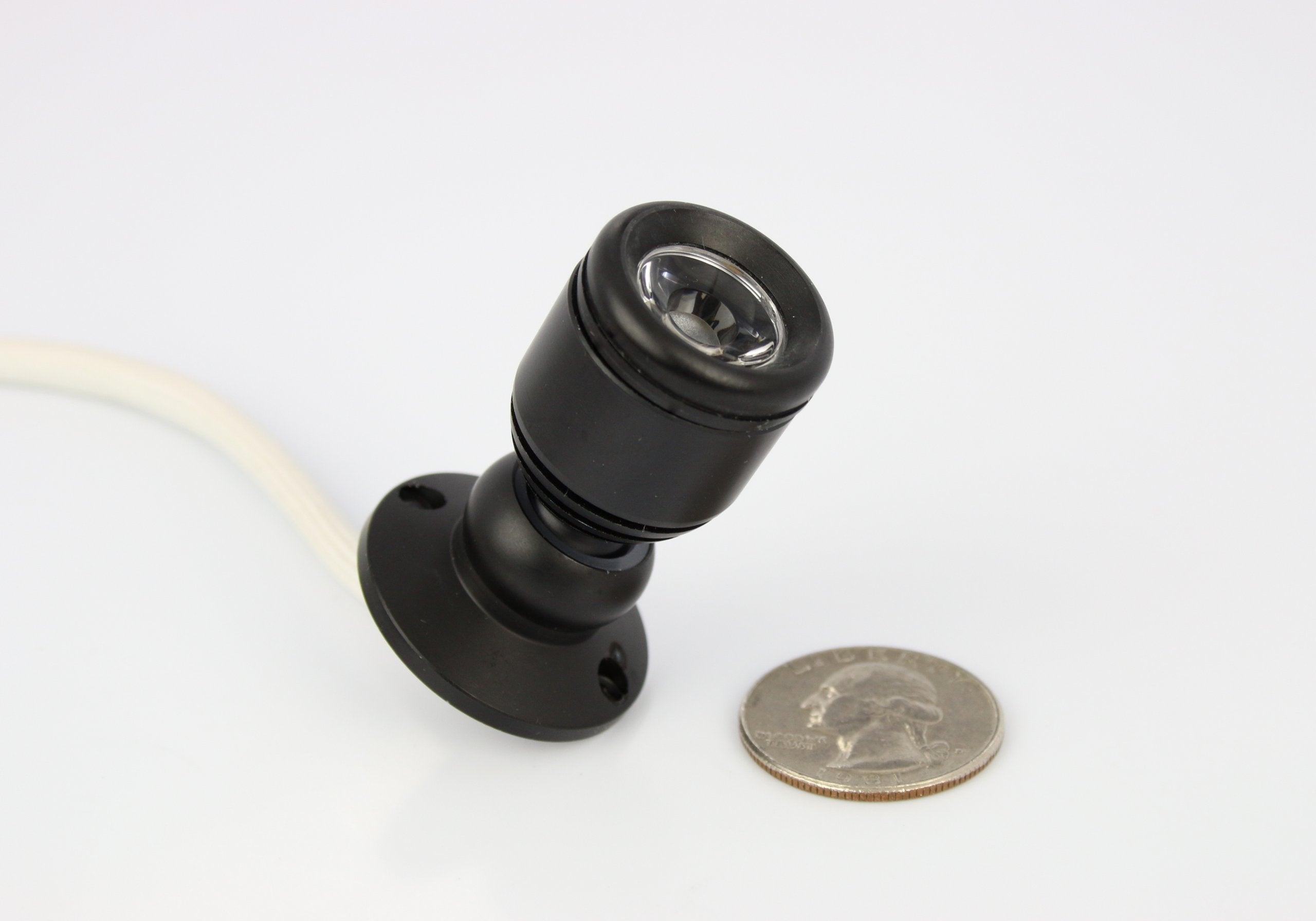 PilotLights Micro Pivoting LED Spotlight - 1W High Power, Cool White, 12-28VDC, Black, Model Micro-Pivot-1W-CW-12V