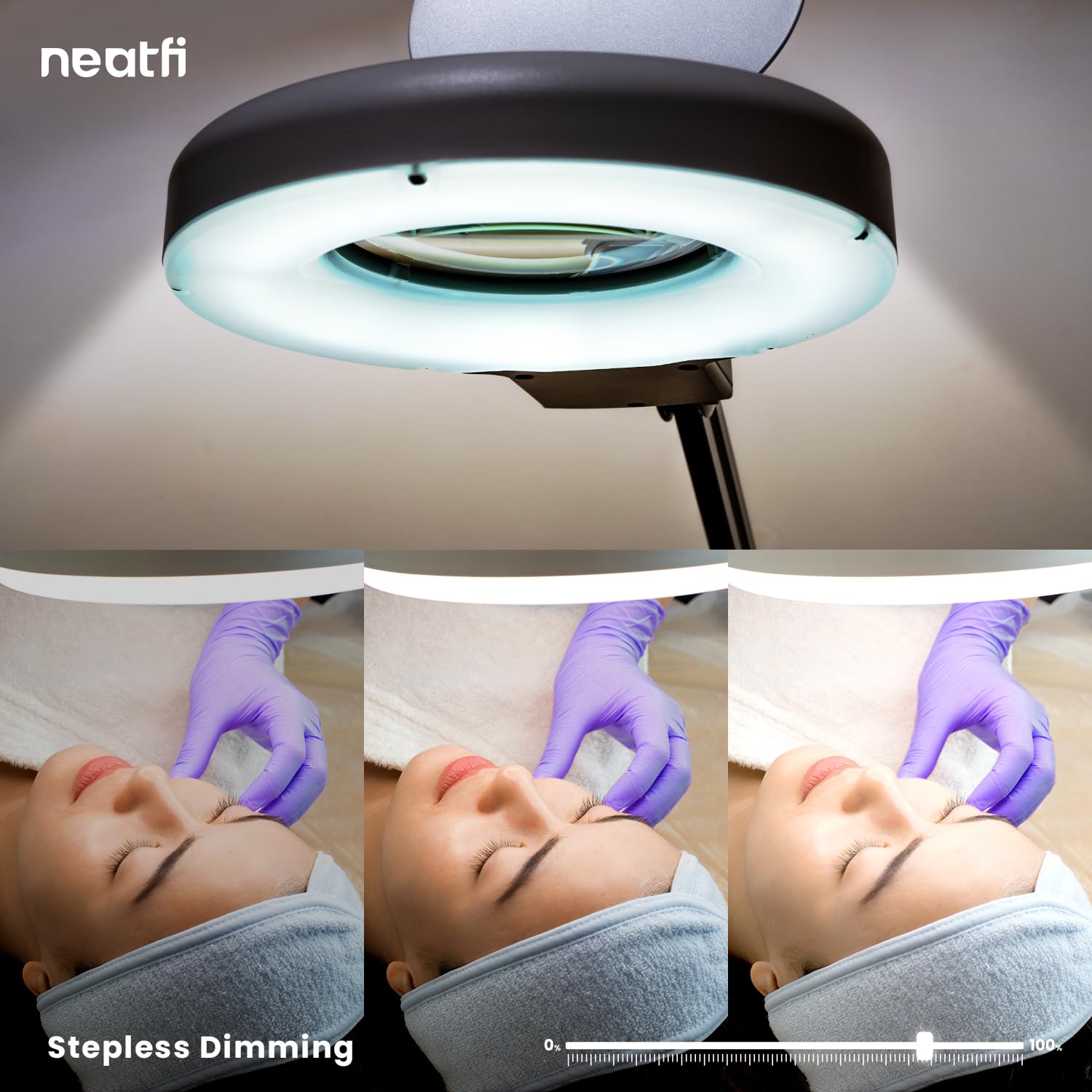 Neatfi LED Magnifying Lamp with Clamp, 12W, 60 SMD LEDs, 5-Diopter, Adjustable Brightness, White