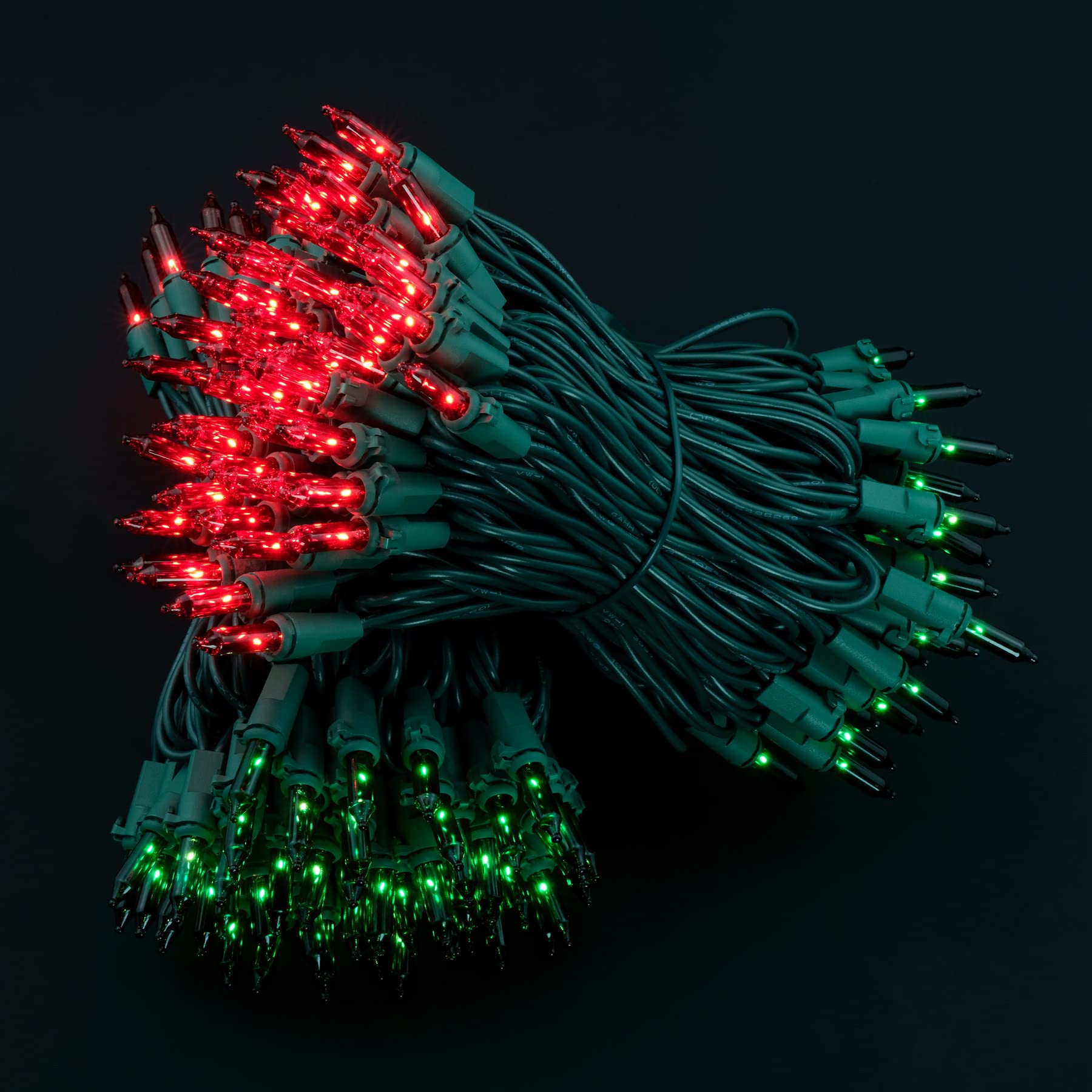 YULETIME Christmas Lights String, 200 Count, 66 Feet, UL Certified, Incandescent Mini Lights, Red & Green, Model DDS-L-100E/2F(0.34)