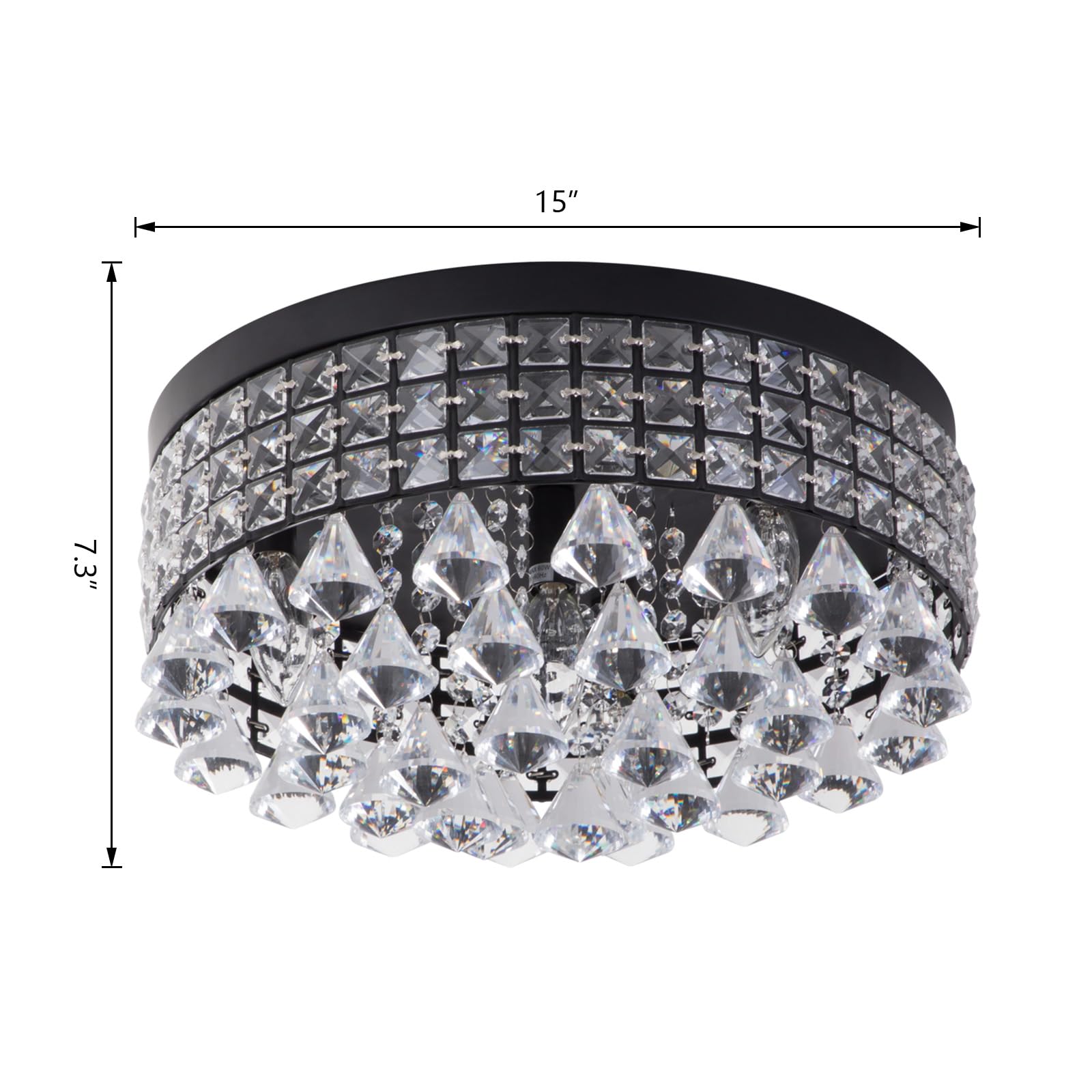 Maxax 4 Lights Crystal Chandelier, Recessed Drum Ceiling Light, Mini Crystal Flush Mount Round Metal Shade Raindrop Chandelier C