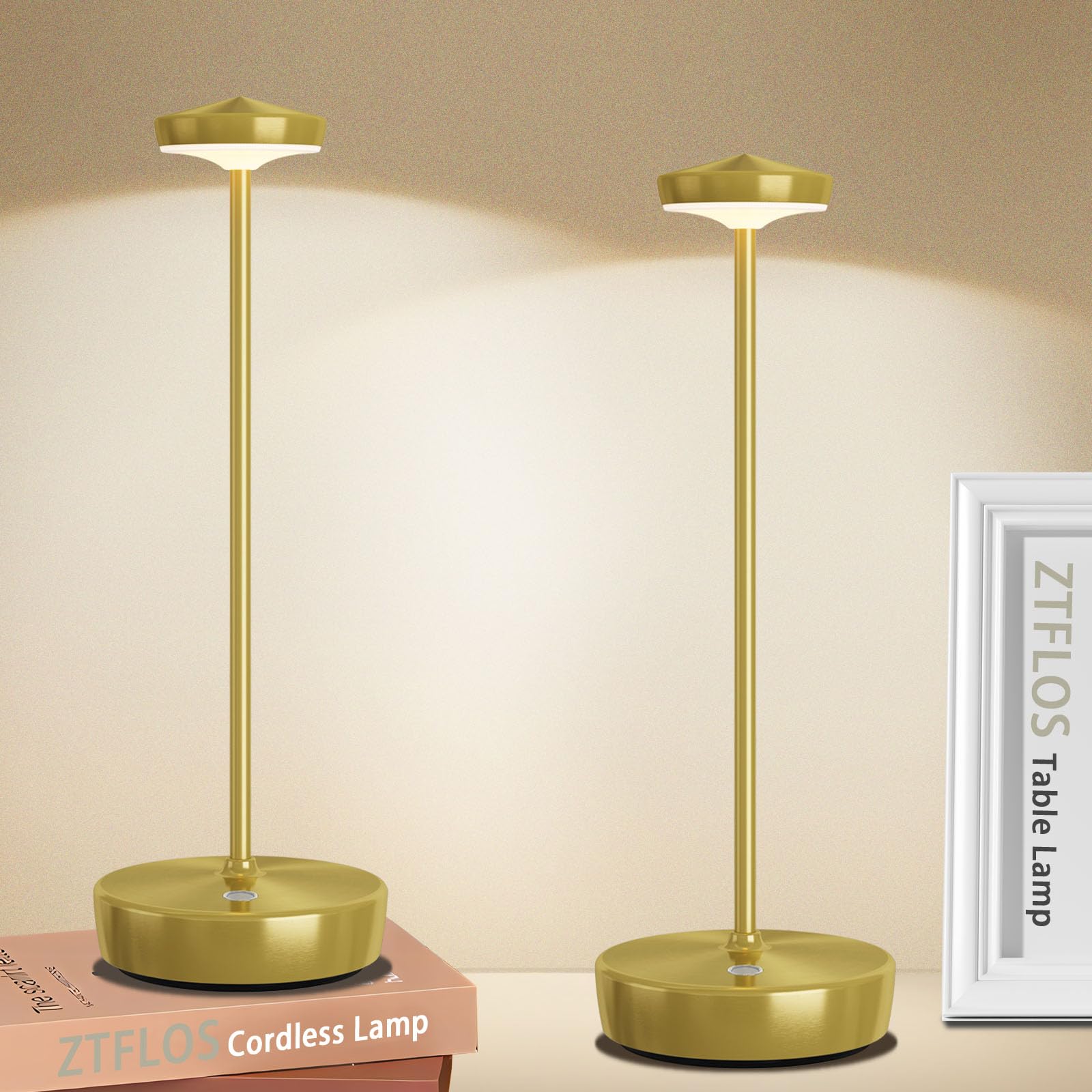 ZTFLOS Rechargeable Cordless LED Table Lamp,5000mAh Battery - Touch Control 3-Level Brightness with Memory Function,Portable Chi