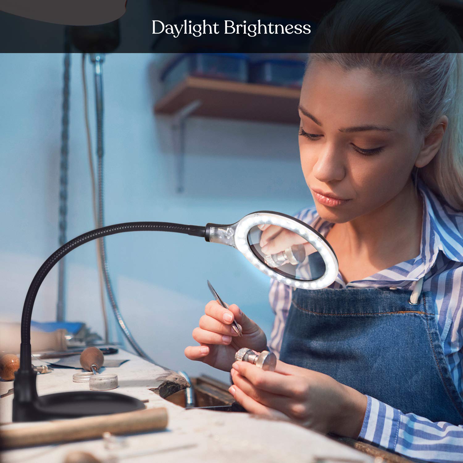 Brightech LightView Pro Flex 2-in-1 Magnifying Desk Lamp, 1.75x Magnifier, Adjustable, Black, Model FBA_LTV2IN1-BK