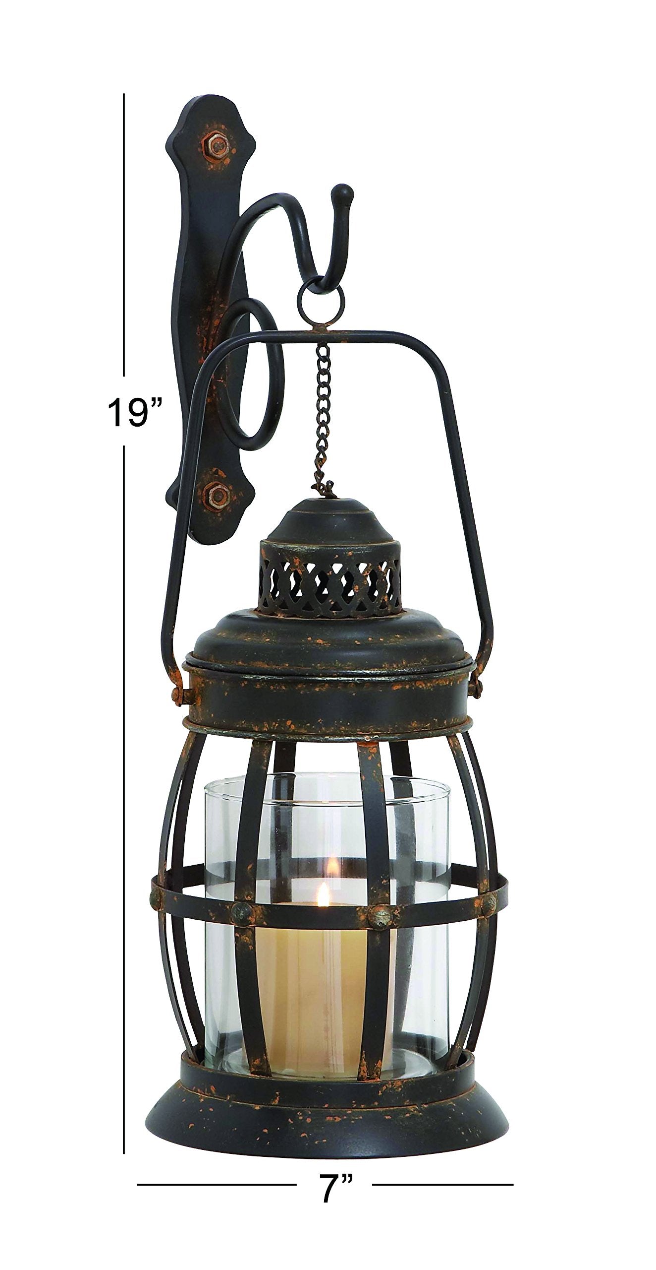 Deco 79 Metal Wall Sconce Suspended Pillar Lantern , 7'' x 10'' x 19'', Brown