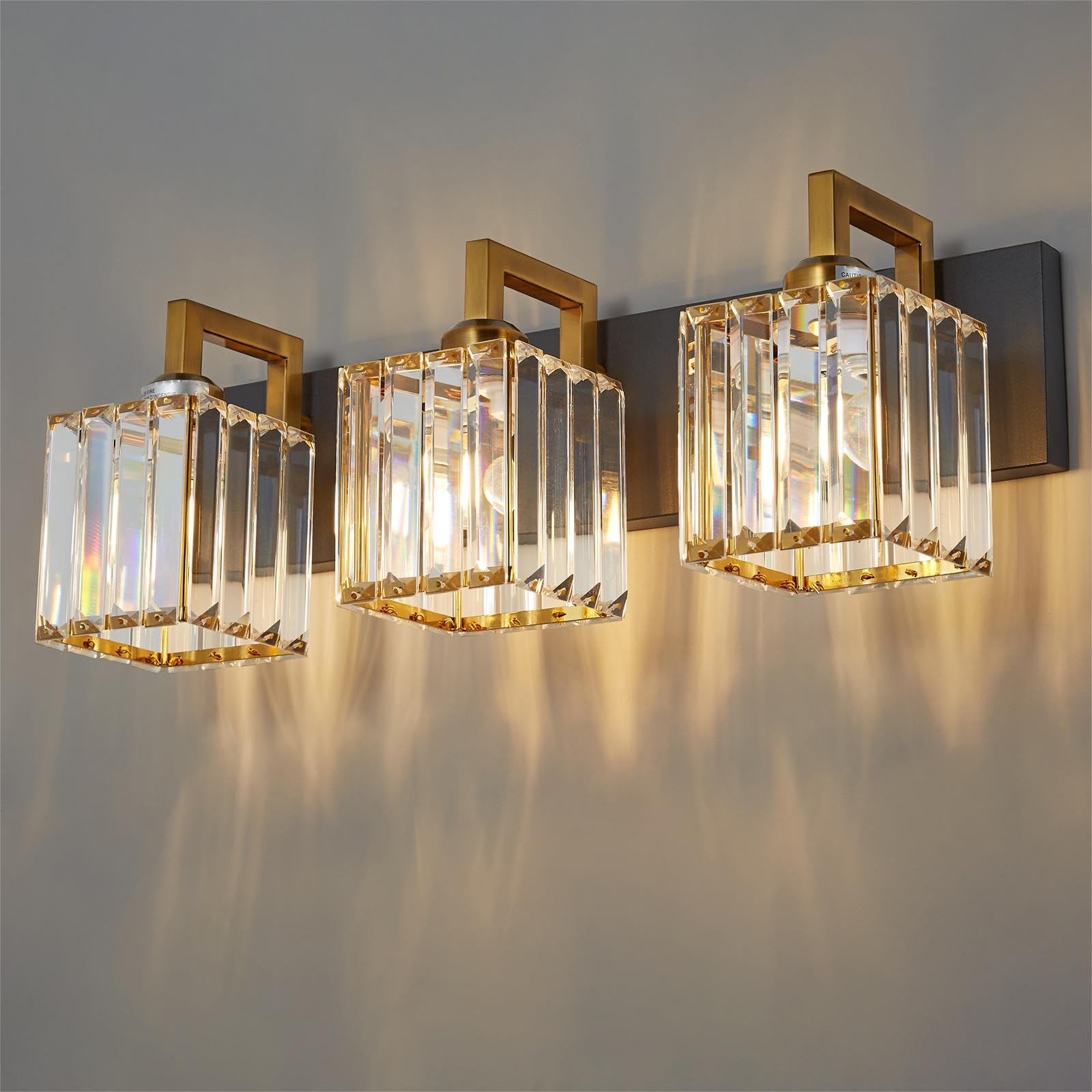 Fdpby Modern Bathroom Vanity Light 3-Lights Black Gold Crystal Wall Lamp Bathroom Modern Crystal Vanity Lighting