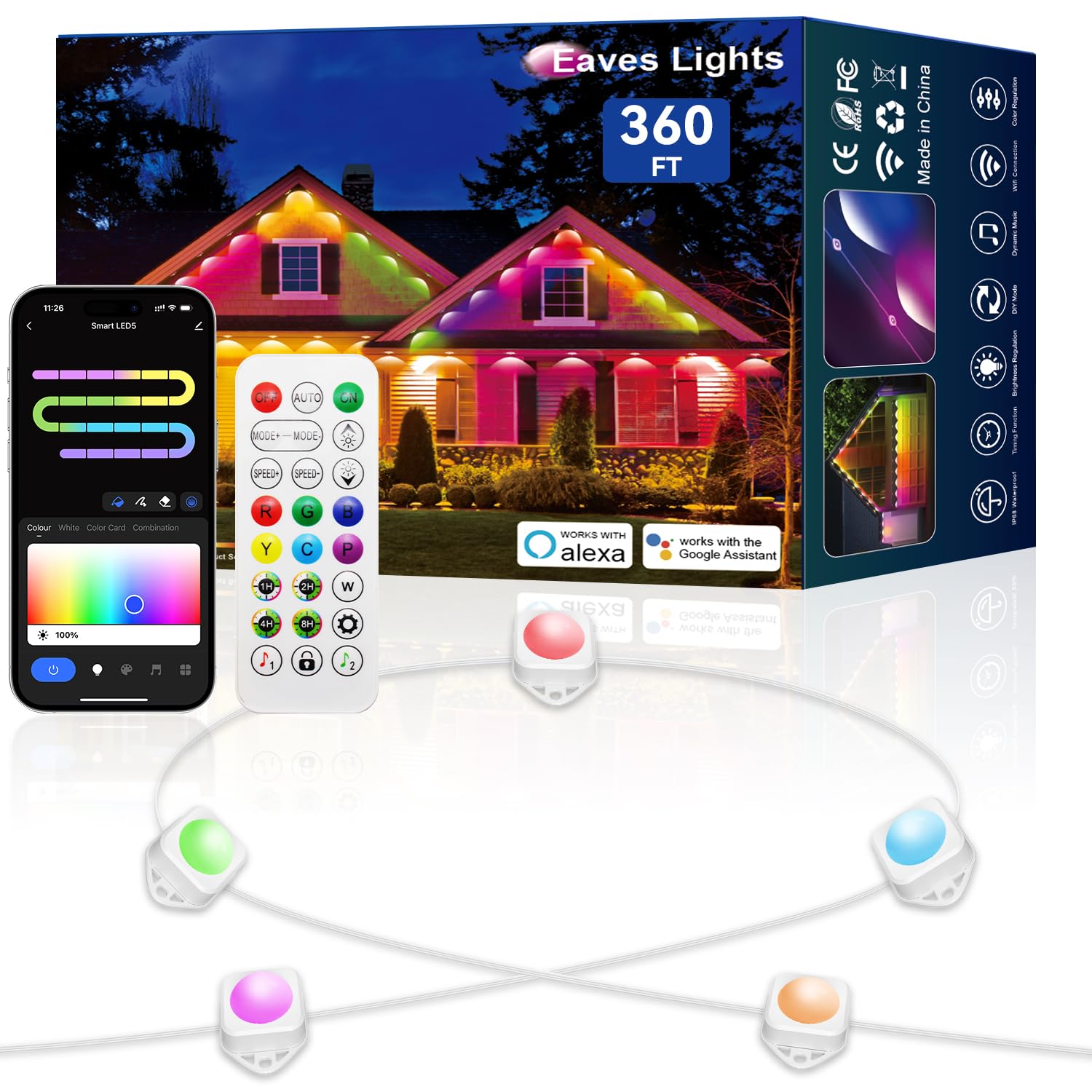 Lemonlovely Permanent Outdoor Lights Pro  360Ft With 264 Ic+Rgb Led Lights For House Daily Lighting  Ip67 Waterproof Eaves Lamp With Diy Scene Modes  Work With Smart App/Remote  Alexa  White