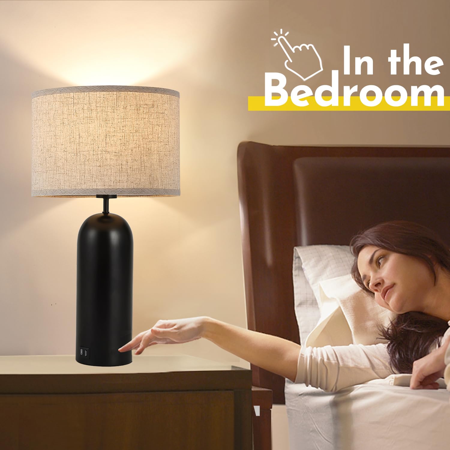 Table Lamps Set Of 2 Touch Control Black&Cream Table Lamps 3-Way Dimmable Lamps With Usb A+C Ports Modern End Table Lamps For Li