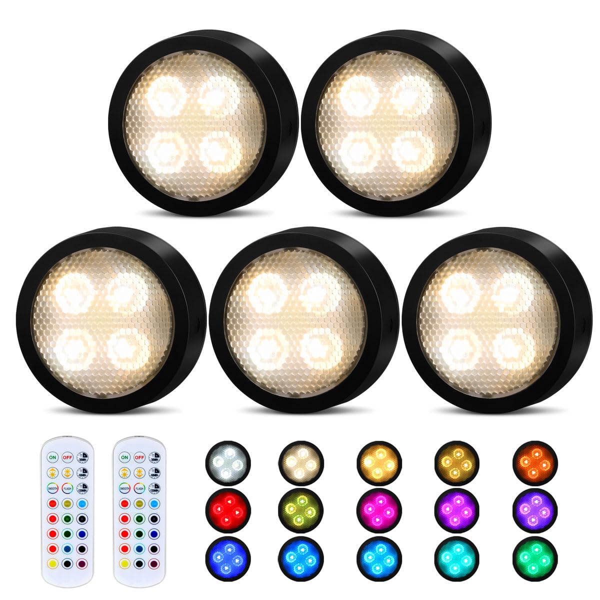 Onumii Puck Lights Battery Operated Remote Control Color Changing 2 Pack Black T048