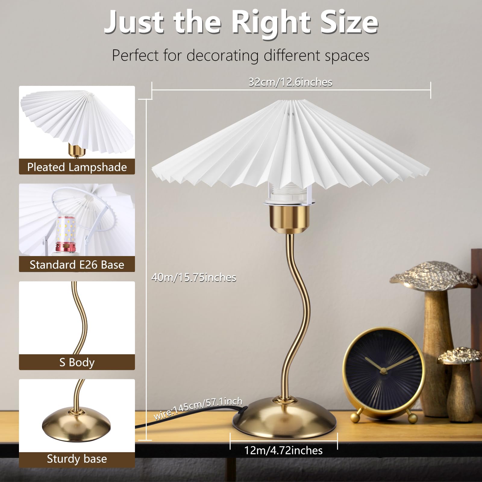 Small Pleated Table Lamp, Bedside Table Lamp For Bedroom, Night Stand Light Lamp With Fabric Shade, Morden Mini Lamp, Decor Desk