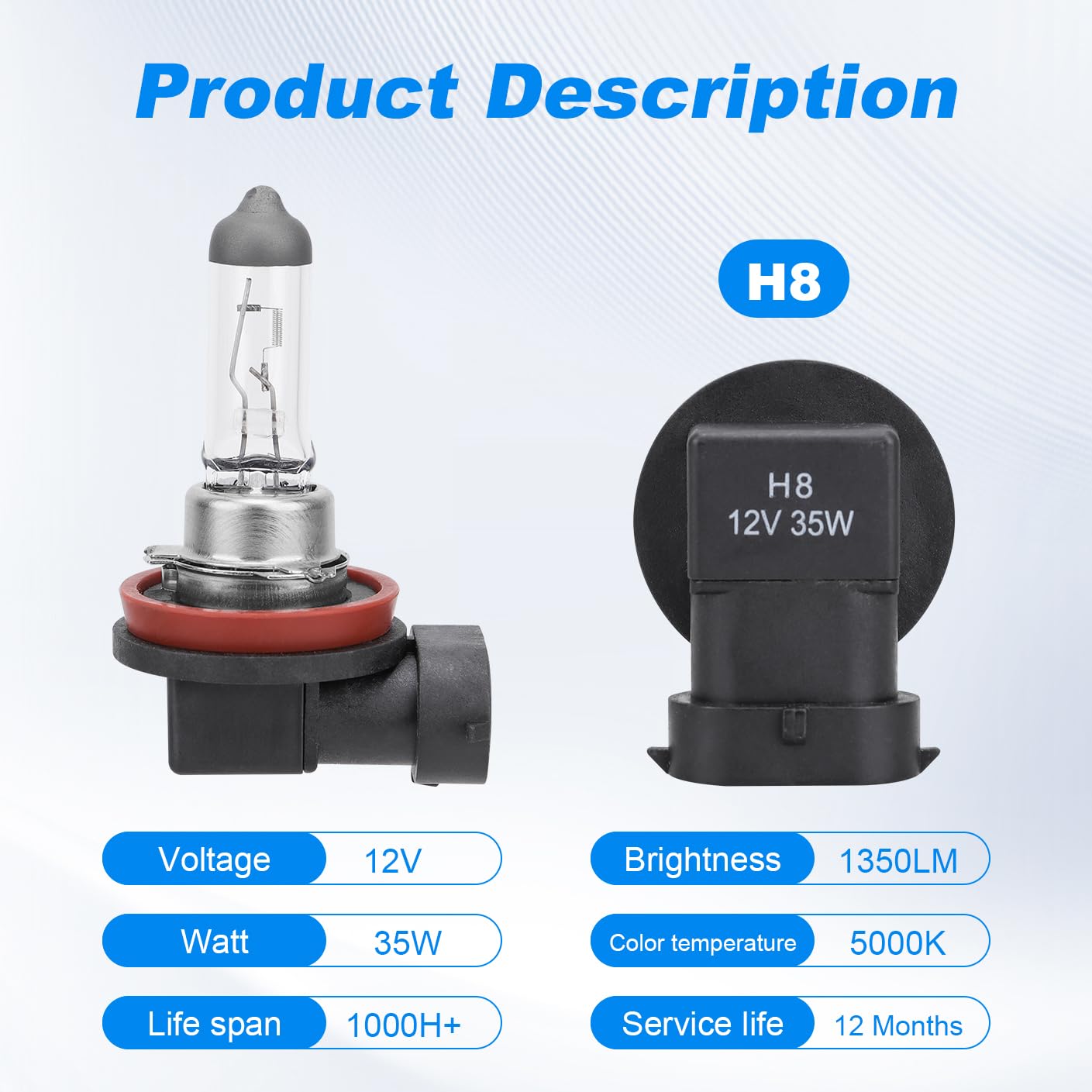 Safego H8 Halogen Headlight Bulb, 12V 35W, 5000K, Low High Beam, Pack of 2, H8 Color