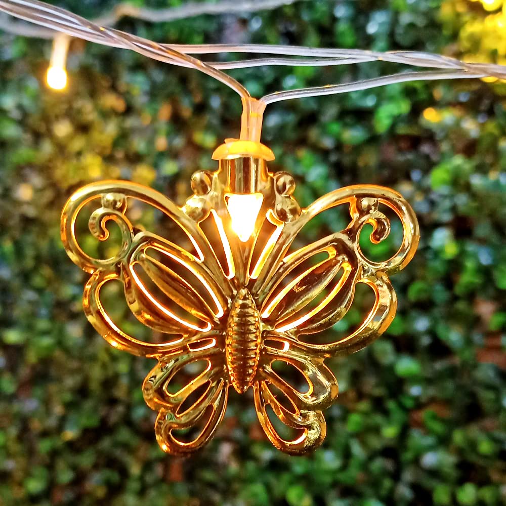 Nisco 16 LED 4 Meter Butterfly String Lights, Metal String Lights Warm White, Gold Metal Lamps Decor for Indoor, Diwali Decorati