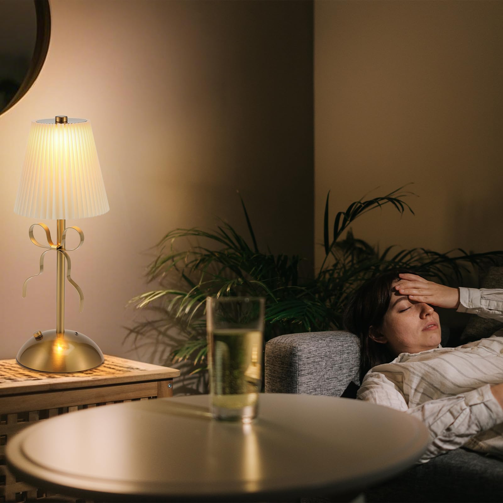 Kittmip 2 Pack Small Gold Bow Table Lamp 12 Inch For GirlS Bedroom Cute Coquette Bow Table Lamp With Fabric Shade Modern Decorative Bedside Light Small Princess Desk Lighting Boho Living Room(White)