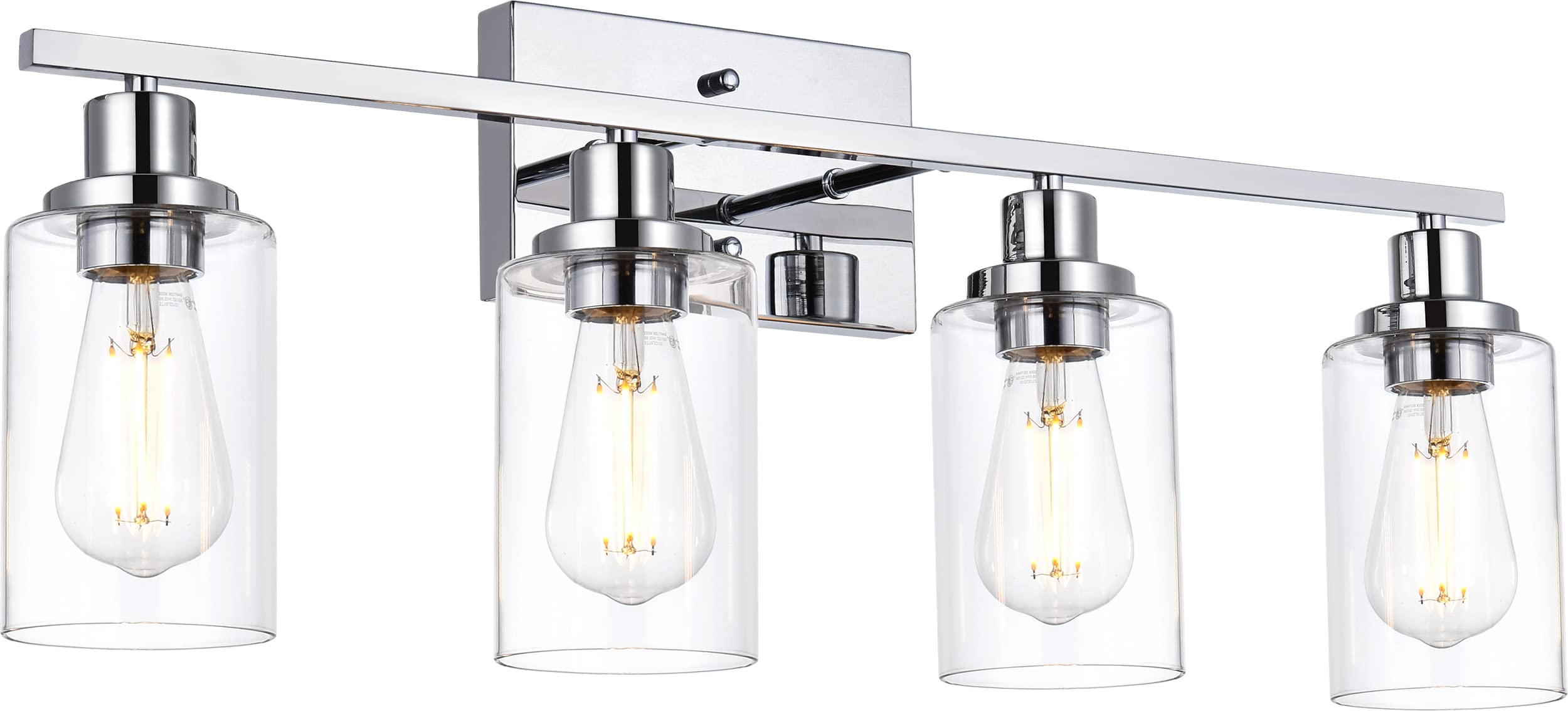MELUCEE 4-Light Bathroom Lighting Fixtures with Clear Glass Shade Chrome Finish, Modern Vanity Light Wall Mount Lamp for Bedroom