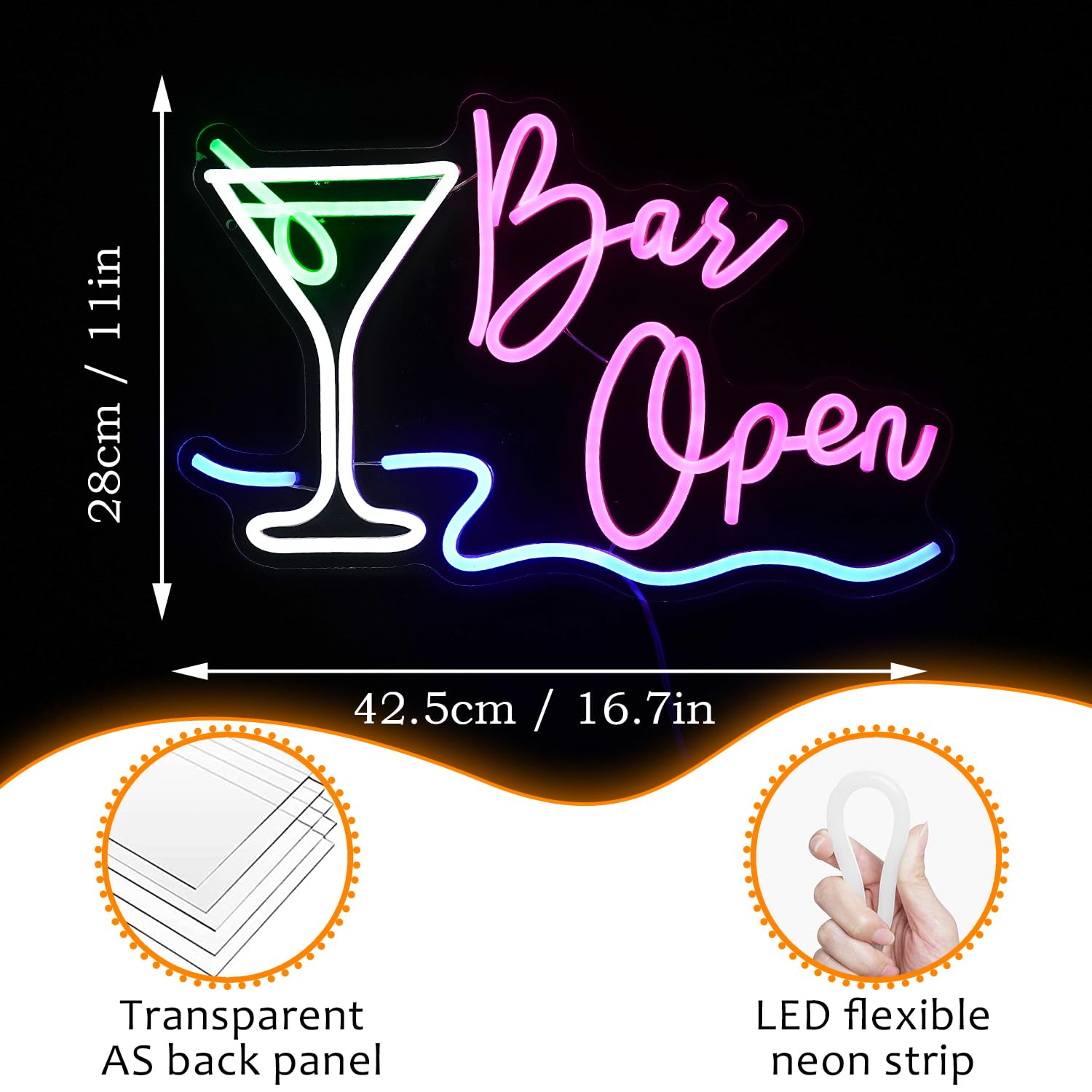 Bar Open Neon Sign Dimmable Led Cocktail Neon Lights Signs For Wall Decor Bar Open Neon Wall Light Up Sign For Bar Pub Store Man Cave Party Club Restaurant Decor Open Signs