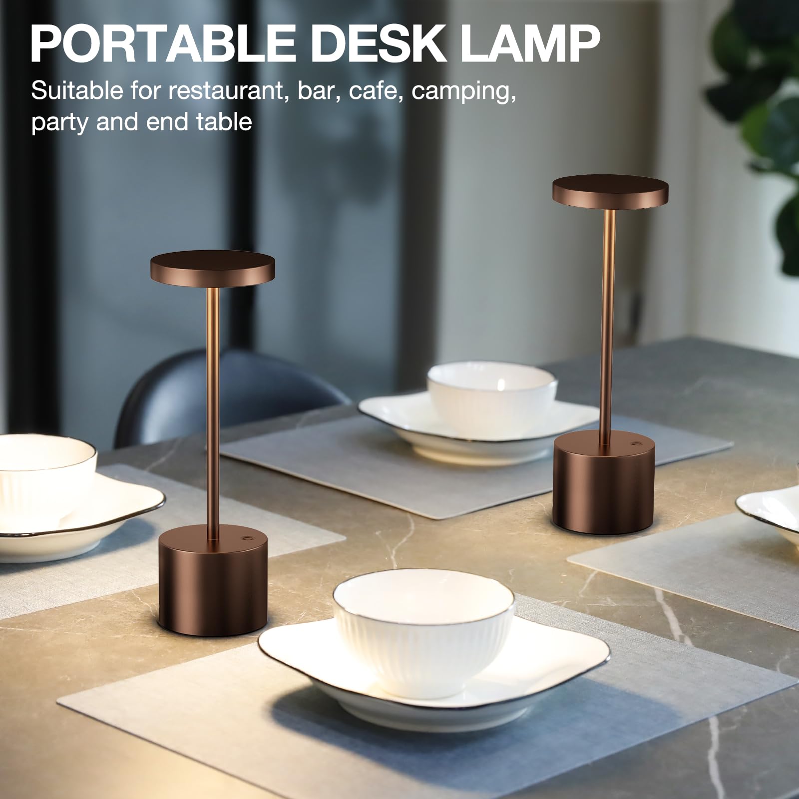 Kakanuo Brown Cordless Lamp, Rechargeable Lamp, Touch Control, 3 Color Temperature, Led Outdoor Wireless Lamp, Battery Operated