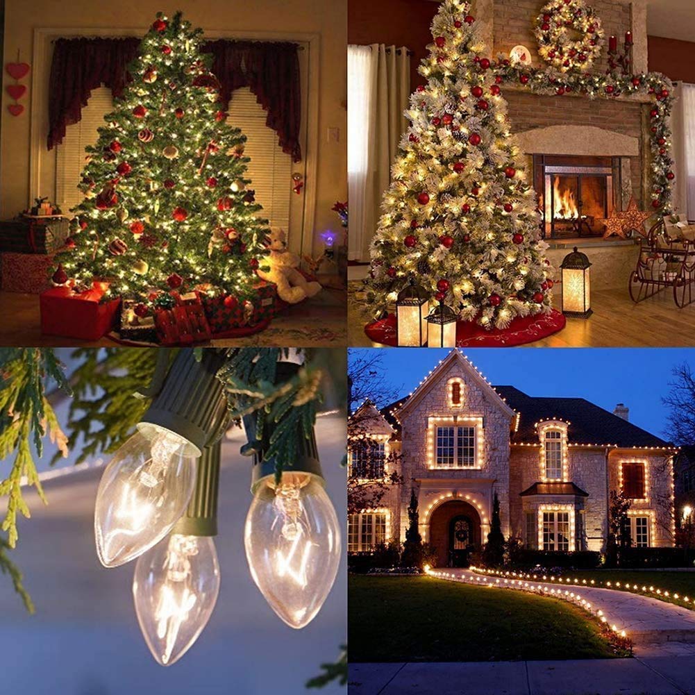 Romasaty C9 Clear Replacement Bulbs, 25 Pack, 7 Watt Glass Candelabra Base Outdoor String Light Bulbs