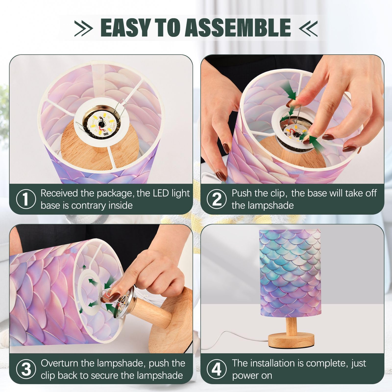 Alaza Magic Mermaid Decor Bedside Table Lamp With Usb Port For Bedroom Nightstand Office Desk Led Bulb Included