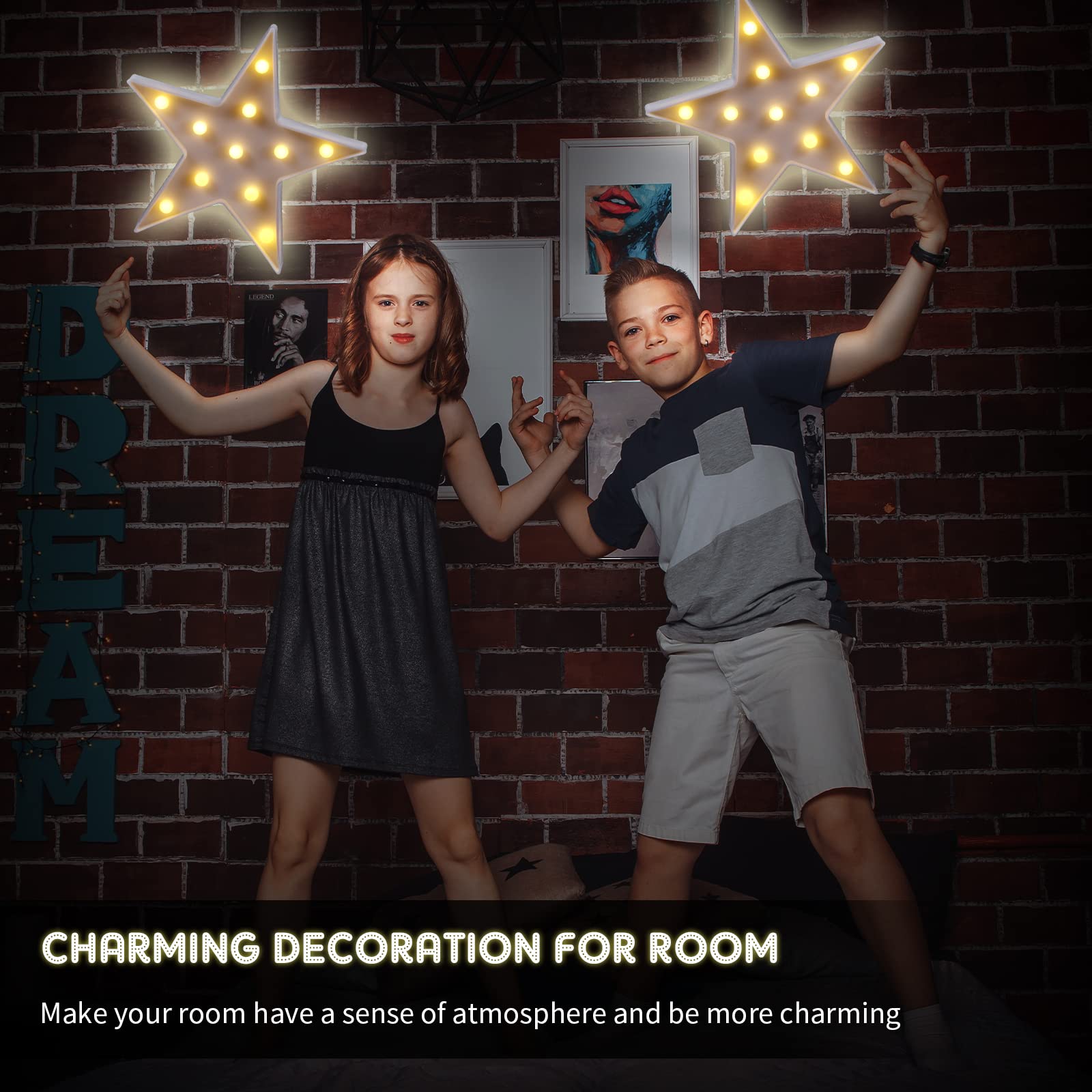 Tarpop 2 Pcs Star Plastic Night Light Battery Operated Led Marquee Light Star Sign Room Wall Lamp For Movie Night Supplies Carpet Party Decorations Christmas Theater(White)