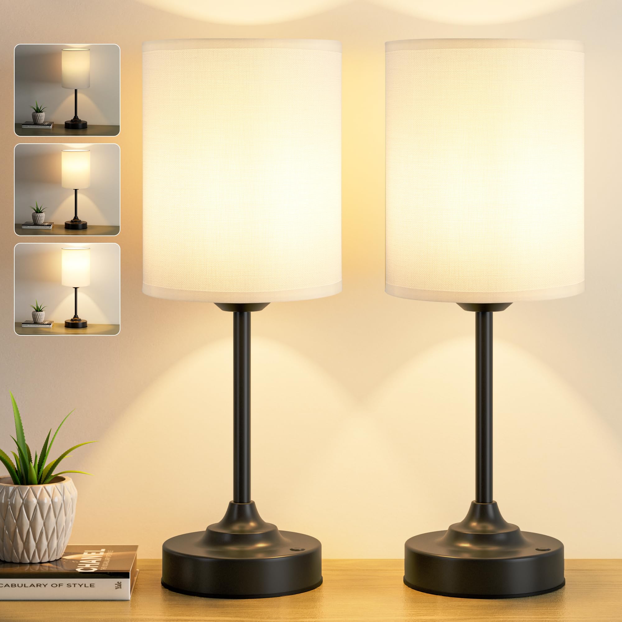 Touch Control Cordlss Table Lamp  Usb-C Rechargeable Lamp With Stepless Dimming  4000Mah Battery Operated Bedside Lamp For Bedroom  Living Room  Night Light & Emergency Lighting  Black  2 Pack